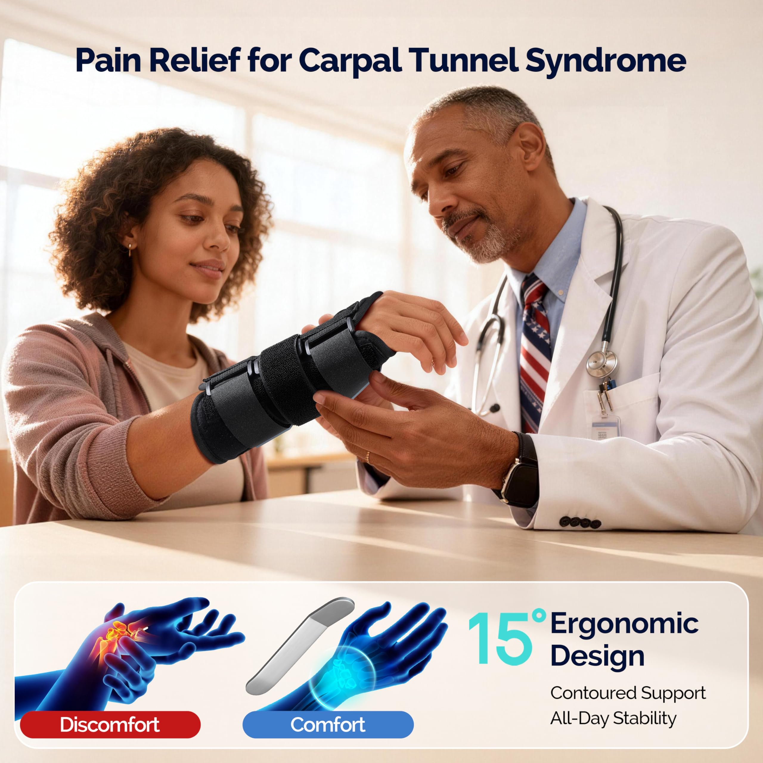 FEATOL- “Muñequera Túnel Carpiano Soporte Nocturno Paquete de 2 Alivio del Dolor Tendinitis, Esguince，Artritis, Carpa