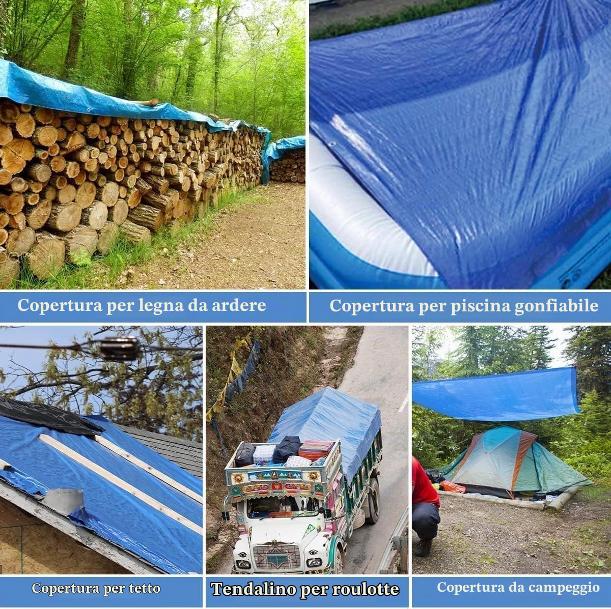Telo Impermeabile Esterno, Telo Copritutto, Campeggio, Teli Impermeabili Per Esterno, Telo Occhiellato Antistrappo, Coperture Polietilene Multiuso, Telone impermeabile per esterno (5m x 5m 250grs)