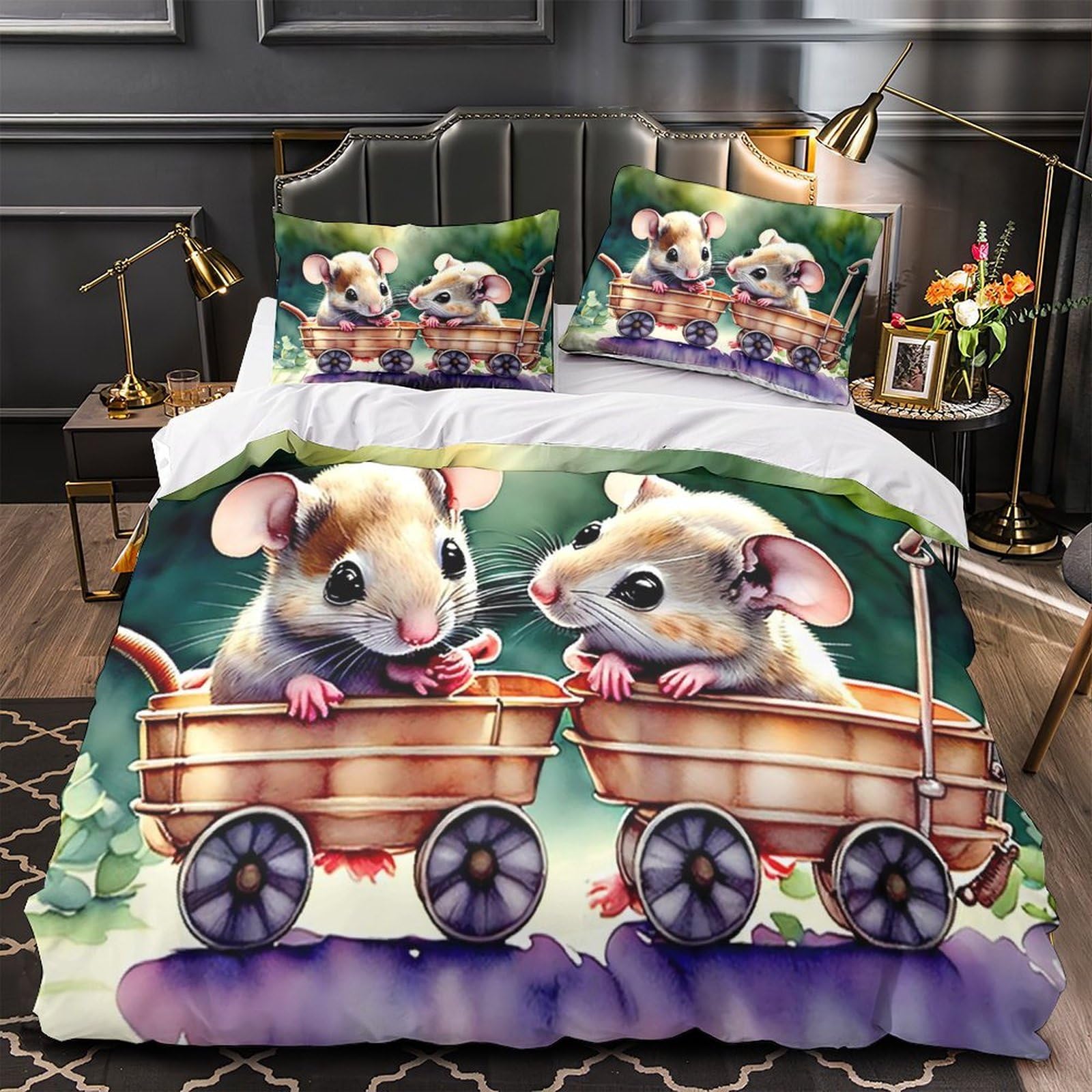 Housse de couette hamster anti-allergie fermeture éclair lit 260x220cm