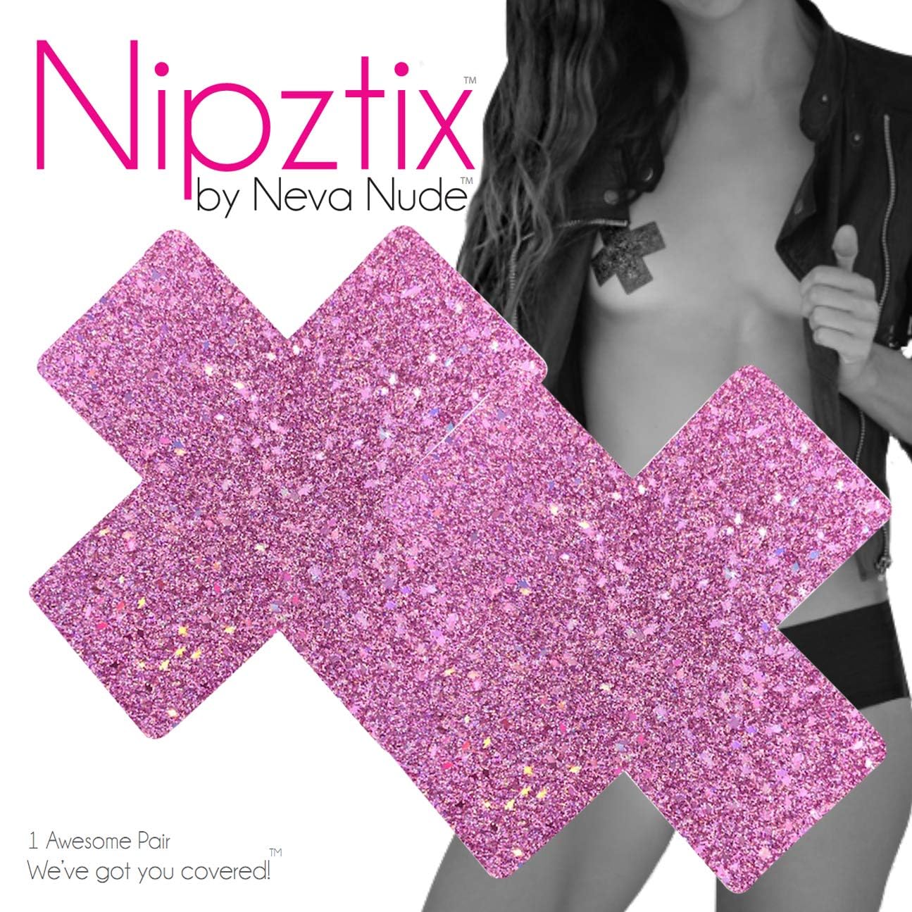 Neva Nude Iridescent Crystal Beamz Nipztix Pasties Nipple Covers for Festivals, Raves, Lingerie and More, Made in USA: Pegasus Kisses Iridescent Pink Purple Iridescent Glitter