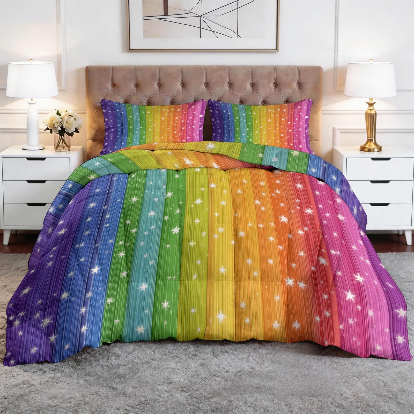 Bunte Vertikale Streifen Bettdecke 200 x 200 cm 4 Jahreszeiten Steppdecke, Geometrisch Waschbare Ganzjahresdecke Kinder Bettwaren Set Kinderzimmer Spielzimmer Bettdecke Ohne Bezug