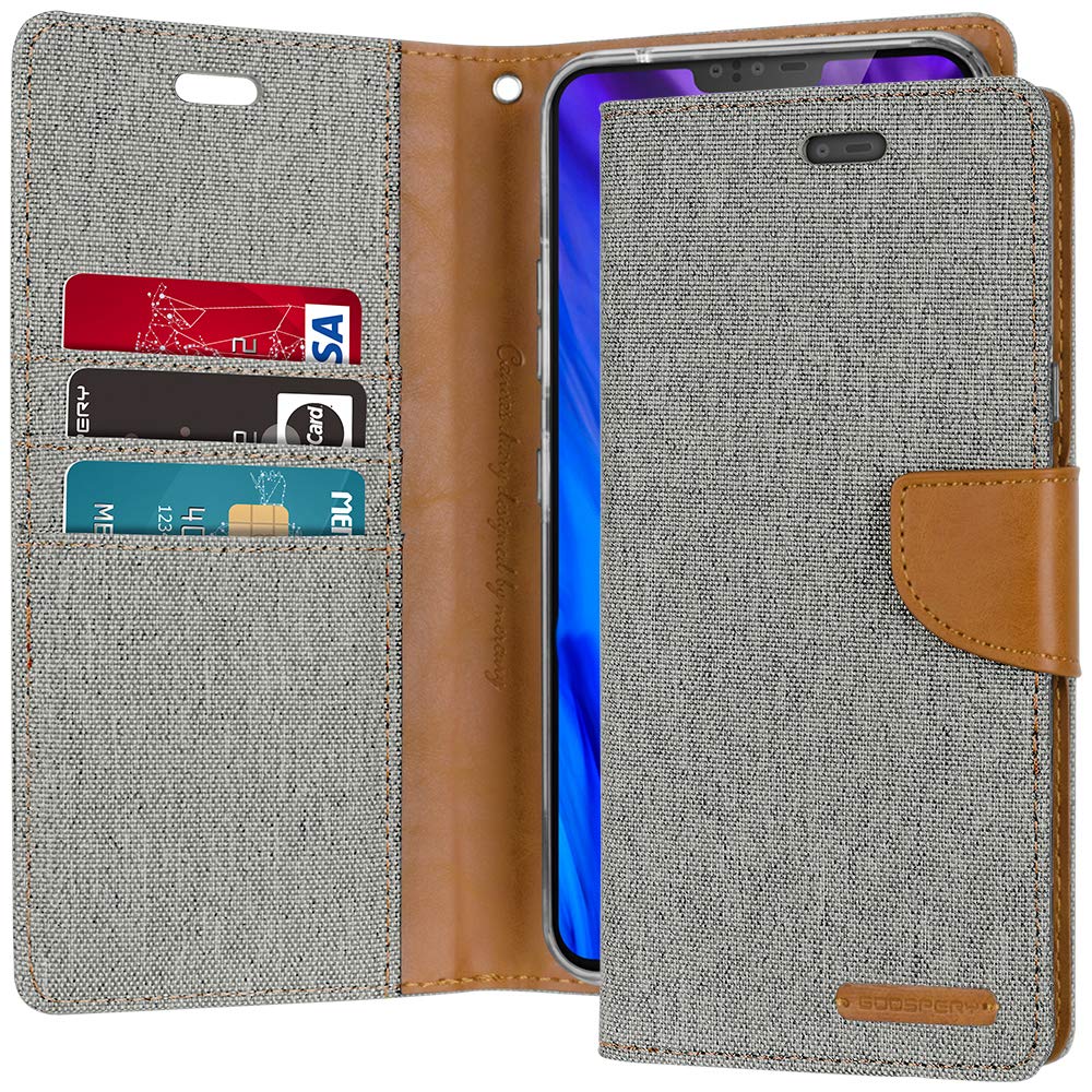 GOOSPERY GOOSPERY LG V40 ThinQ Case, LG V40 Case [Drop Protection] Canvas Diary [Denim Material] Wallet Case [Card Slots] Stand Flip Cover [Magnetic Closure] for LG V40 ThinQ (Gray) LGV40-CAN-GRY
