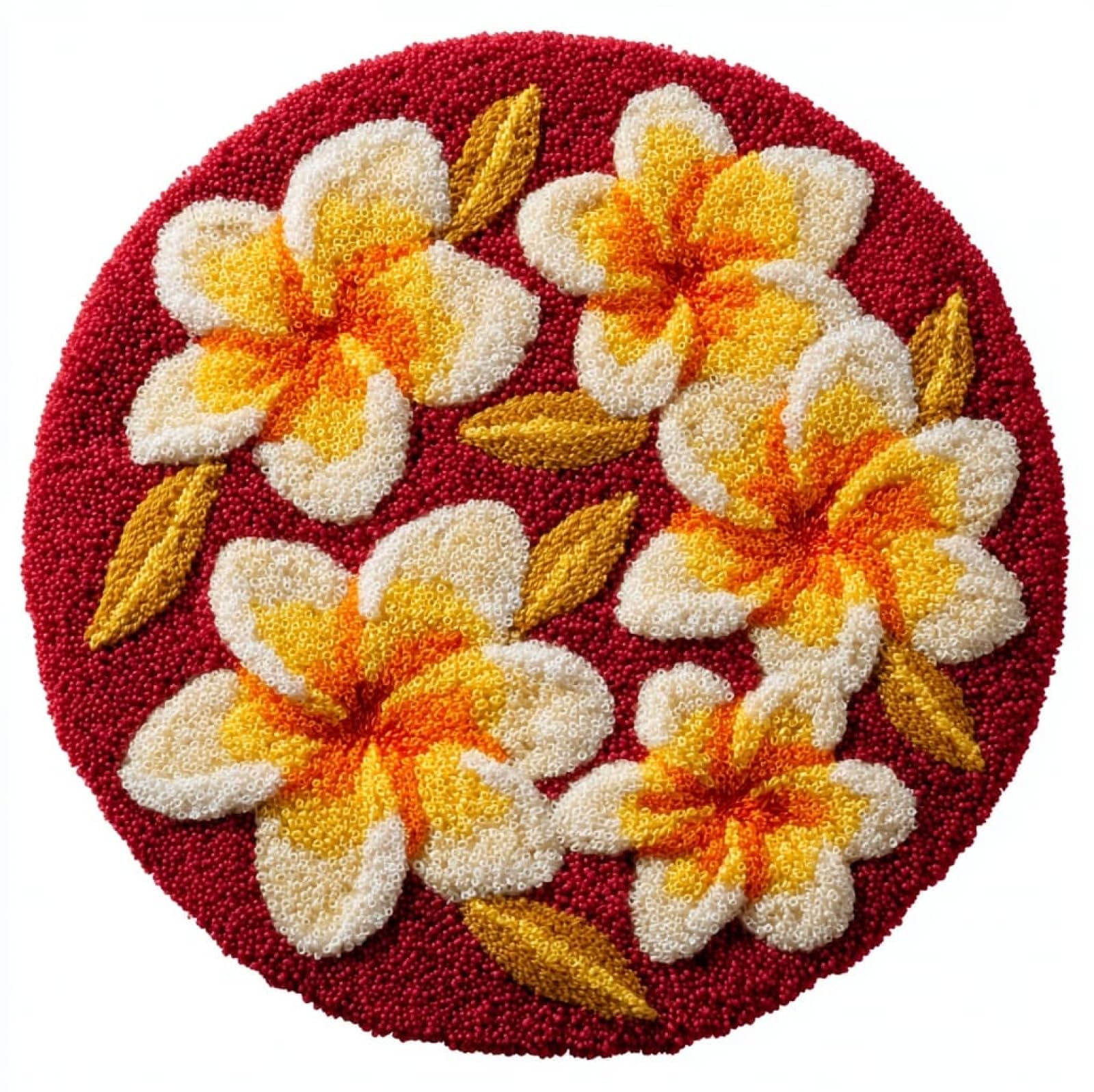 WallustrioaW Latch Hook Rug Carpet Kits for Adult,Frangipani,DIY Latch Hook Rug Kits with Pre-Printed Pattern,Carpet Handcraft Embroidery for Christmas,50x50cm