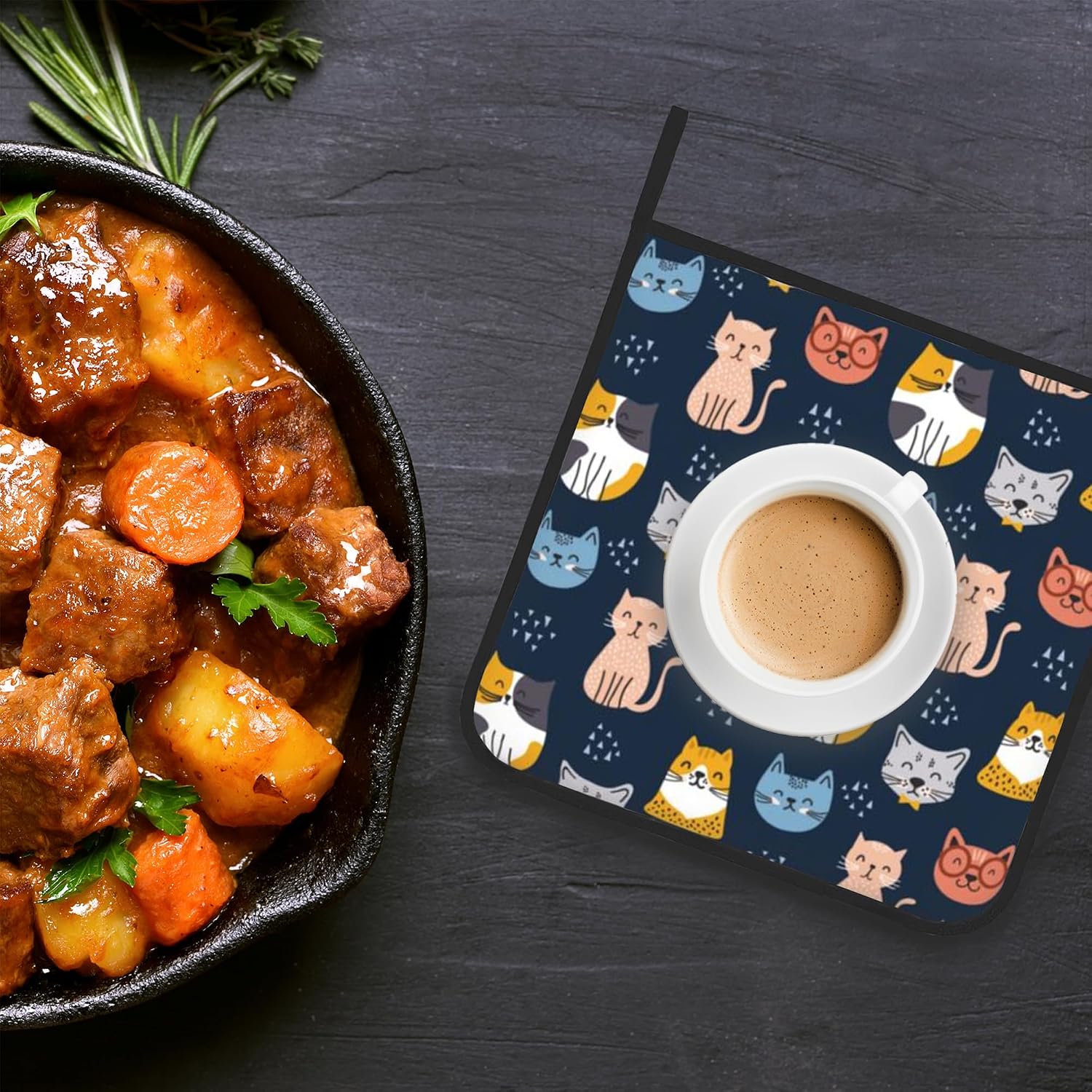 Cute Cat Pot Holder Set of 2,Heat Resistant Potholders Oven Hot Pads for Kitchen Cooking Baking BBQ