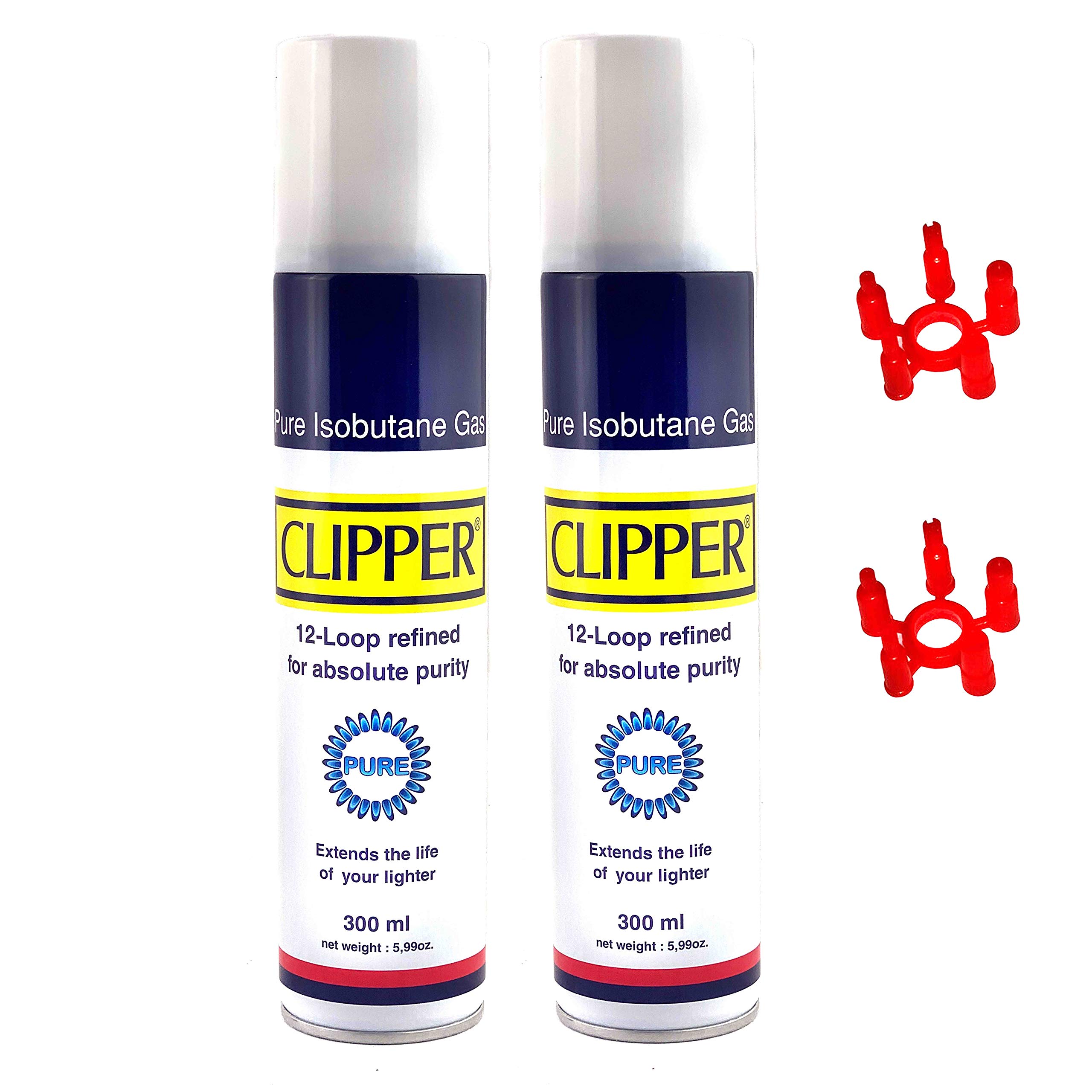 Clipper Accendino Gas 2 x 300 ml ISO Butano Ricarica per Accendini, Creme Brulee, Bruciatore da Cucina Jet Flame Accendino con Adattatore nel Coperchio