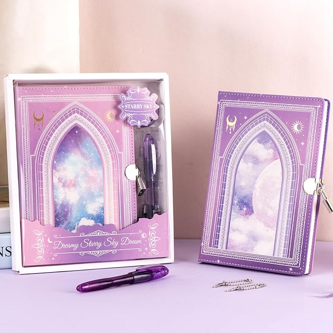 Diario con Candado para Niñas, 296 Páginas, Bordes Dorados, Rosa Claro miniatura 2