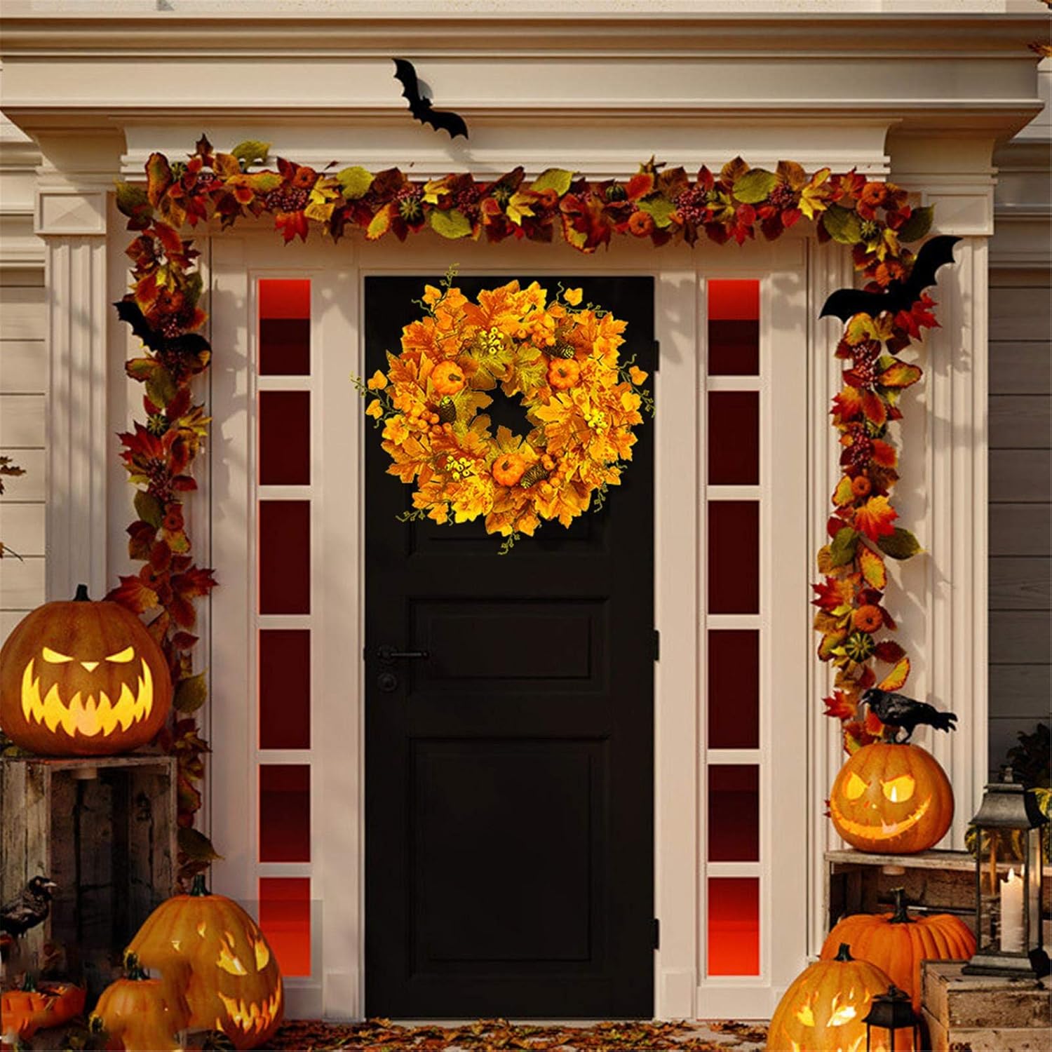 Amazon Co Jp 秋のリース ハロウィン 飾り リース ハロウィン 感謝祭 クリスマス 花輪 飾り 造花ドアリース 正面玄関の花輪 店舗 ホテル アクセサリー ハロウィンリース 50cm おもちゃ