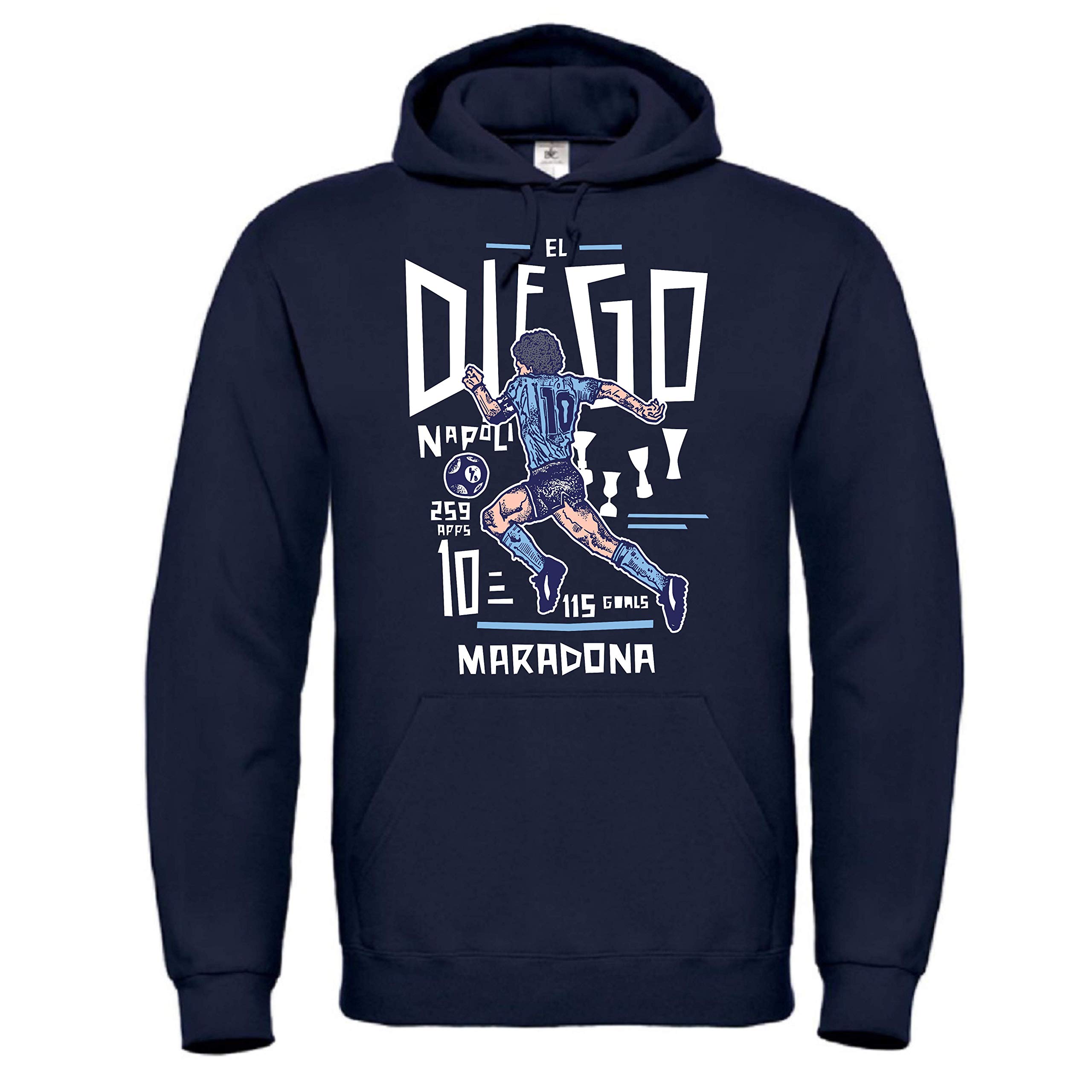 DND DI D'ANDOLFO CIRO Felpa Celebrativa Blu Calcio Napoli Diego Armando M a r a d o n a El pibe de Oro, Stampata Direttamente su Tessuto Taglie da Uomo