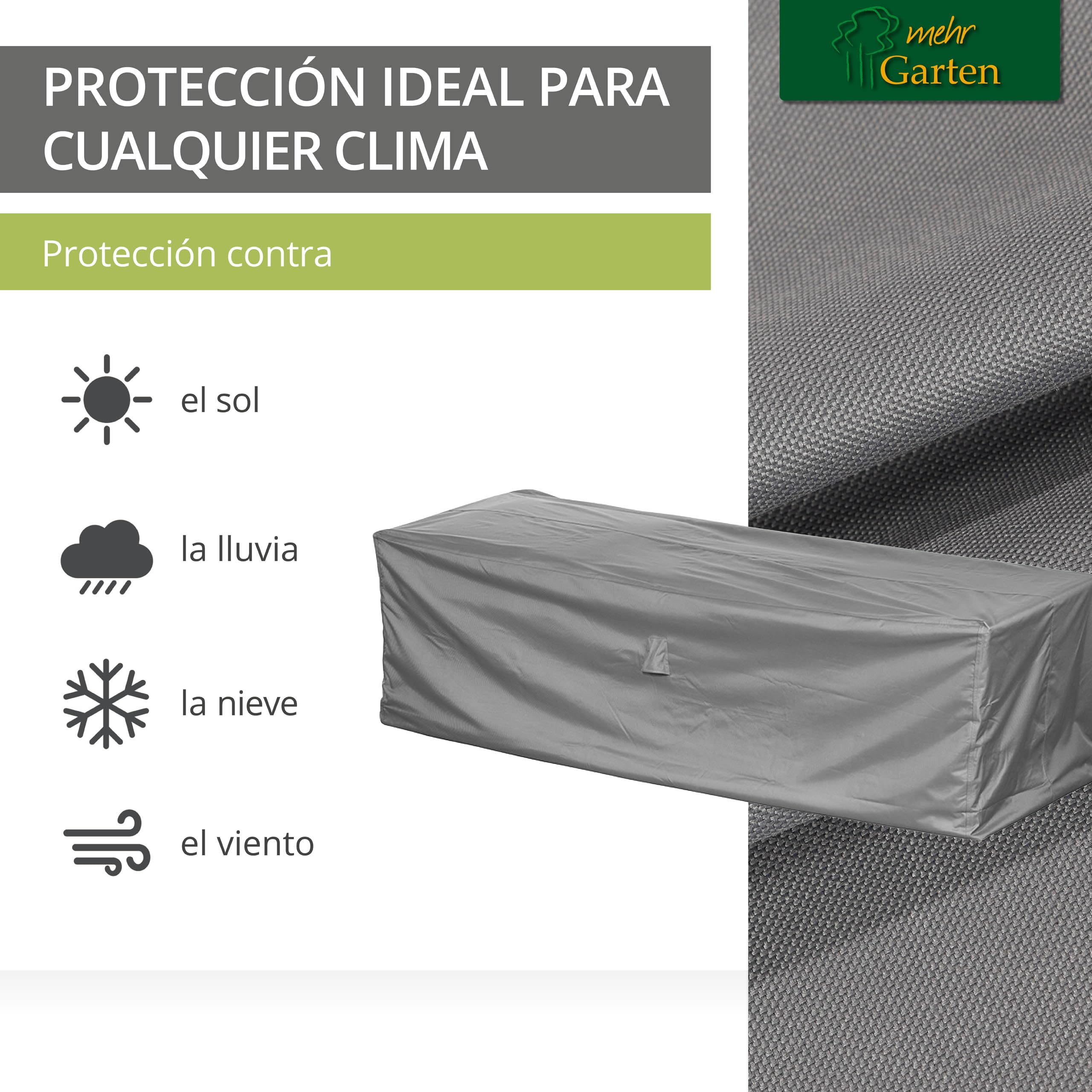 Funda protectora para sofá esquinero de jardín | 245 x 100 x 80 cm | Poliéster tejido Oxford 600D, color: gris