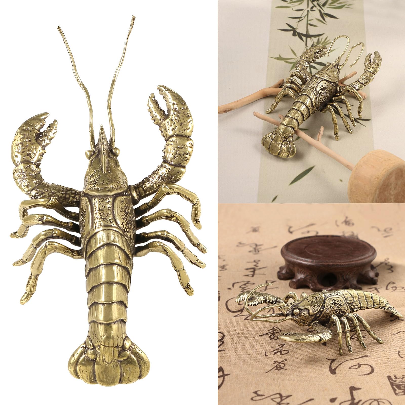Figurina aragoste in ottone per libreria, tavolo, decorazioni