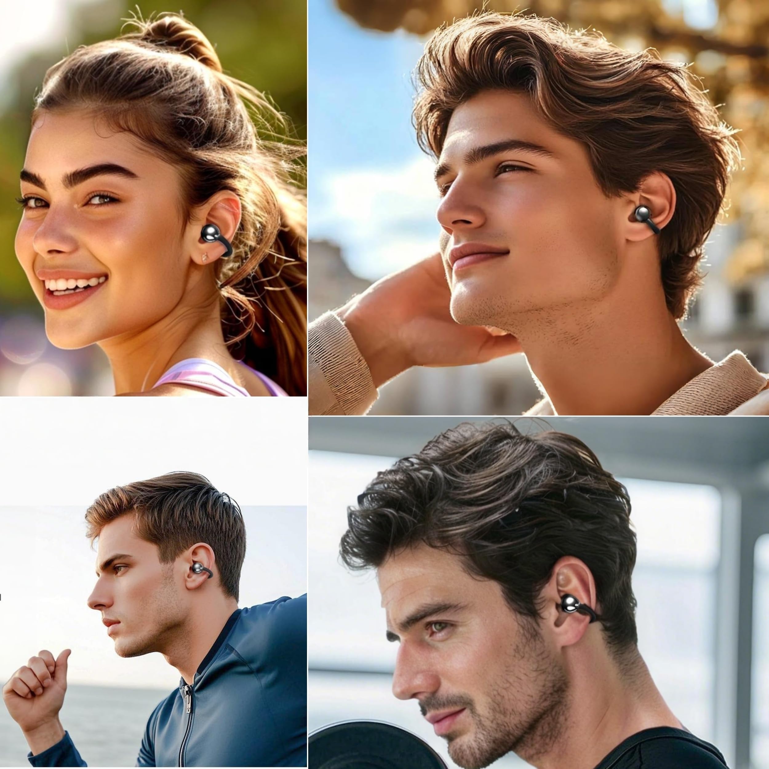 Auriculares de clip con pantalla táctil, auriculares inalámbricos abiertos con Bluetooth 5.4, batería de 50 horas de duración, ligeros y cómodos, con micrófono integrado, IPX7, impermeables, para