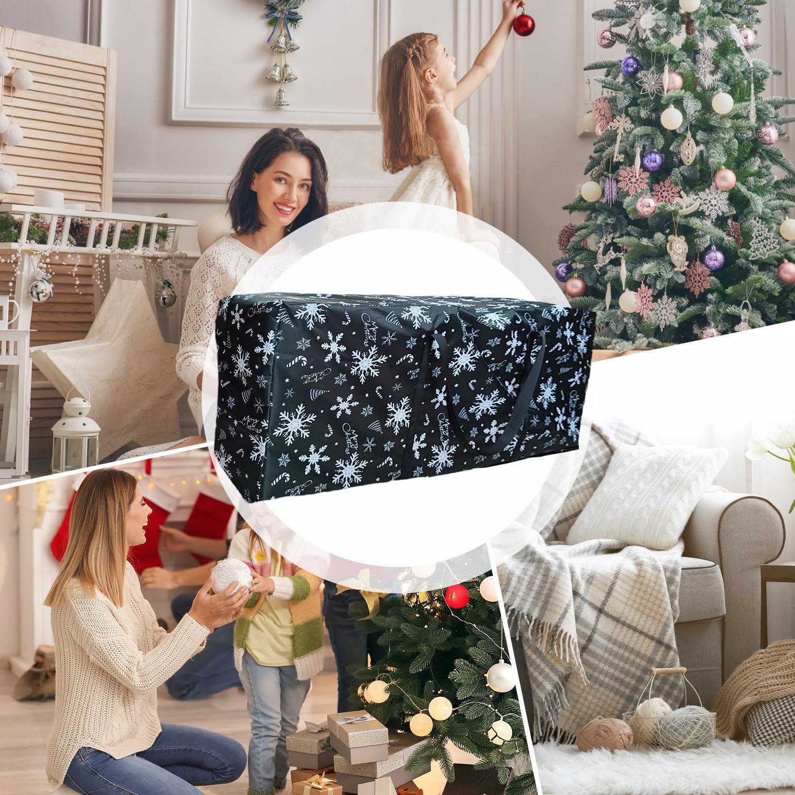 Scatola portaoggetti per albero di Natale, portaoggetti per albero di | Natale,Borsa portaoggetti per albero con motivo di neve - Contenitori per borse portaoggetti per albero di Natale in t