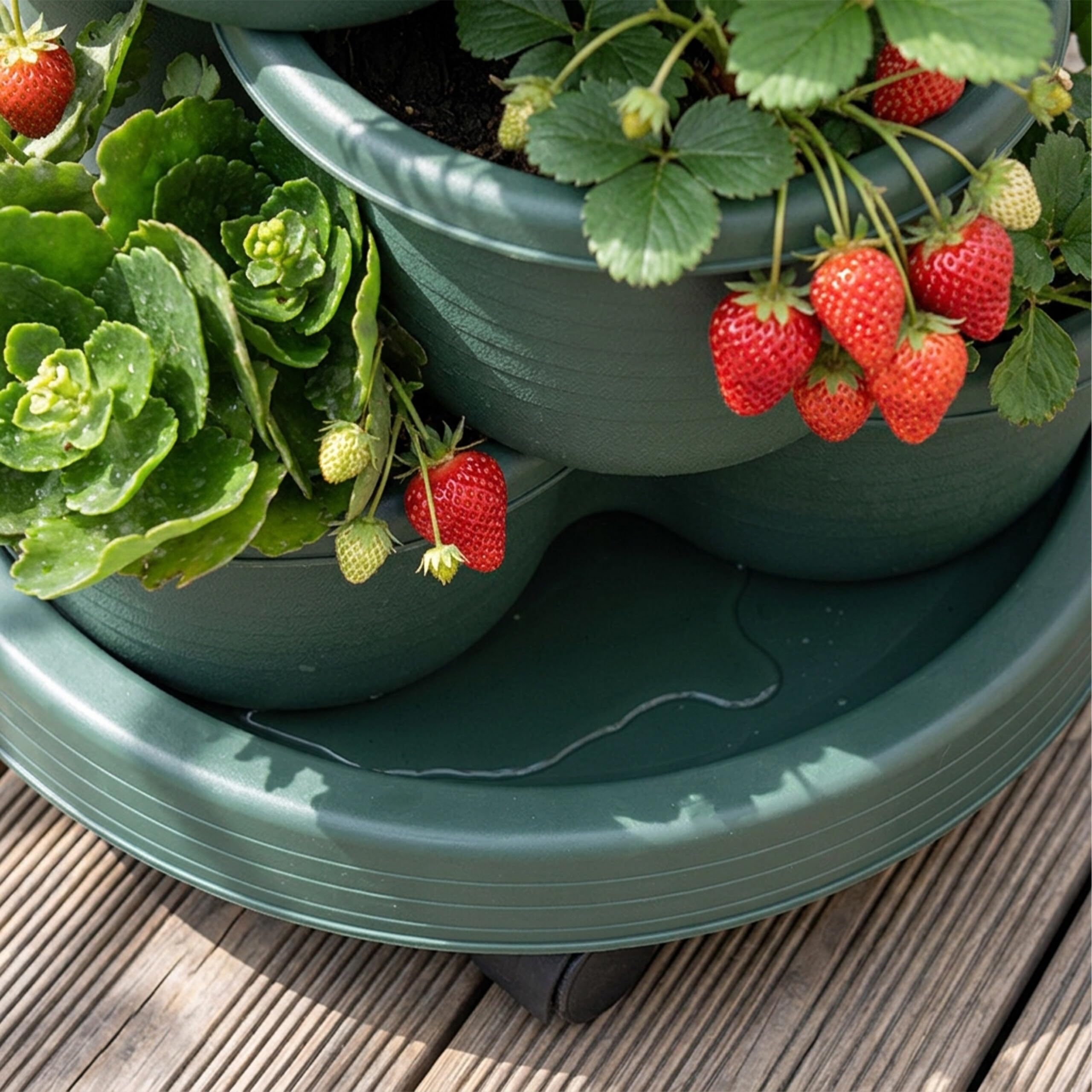 Relaxdays Torre para Plantas jardín Vertical apilable con Ruedas 66x33 cm Torre de Fresas 5 Niveles PP Verde