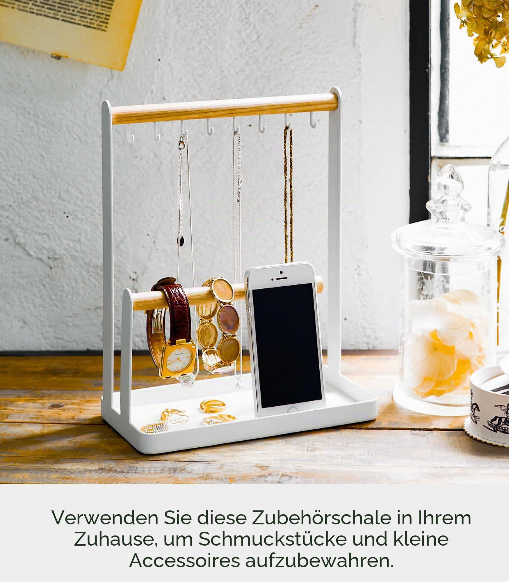 YAMAZAKI 2311 TOSCA Accessory Stand, white, Steel/Wood, 20 x 10.5 x 28.5 cm
