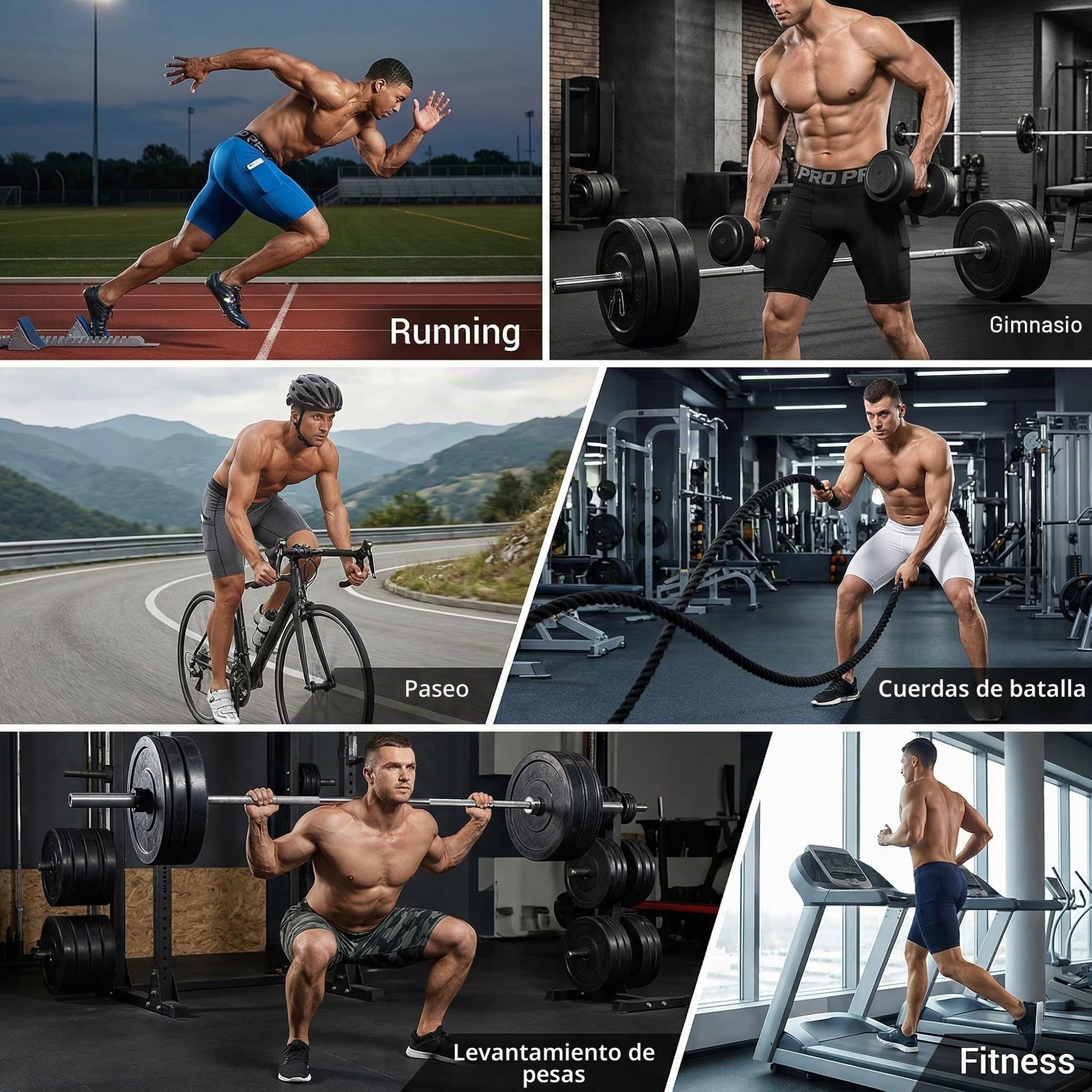 YUSHOW 3 Piezas Pantalones Cortos de Compresion Hombre Mallas Cortas Running con Bolsillo Deportes Secado Rápido Atlético Gym