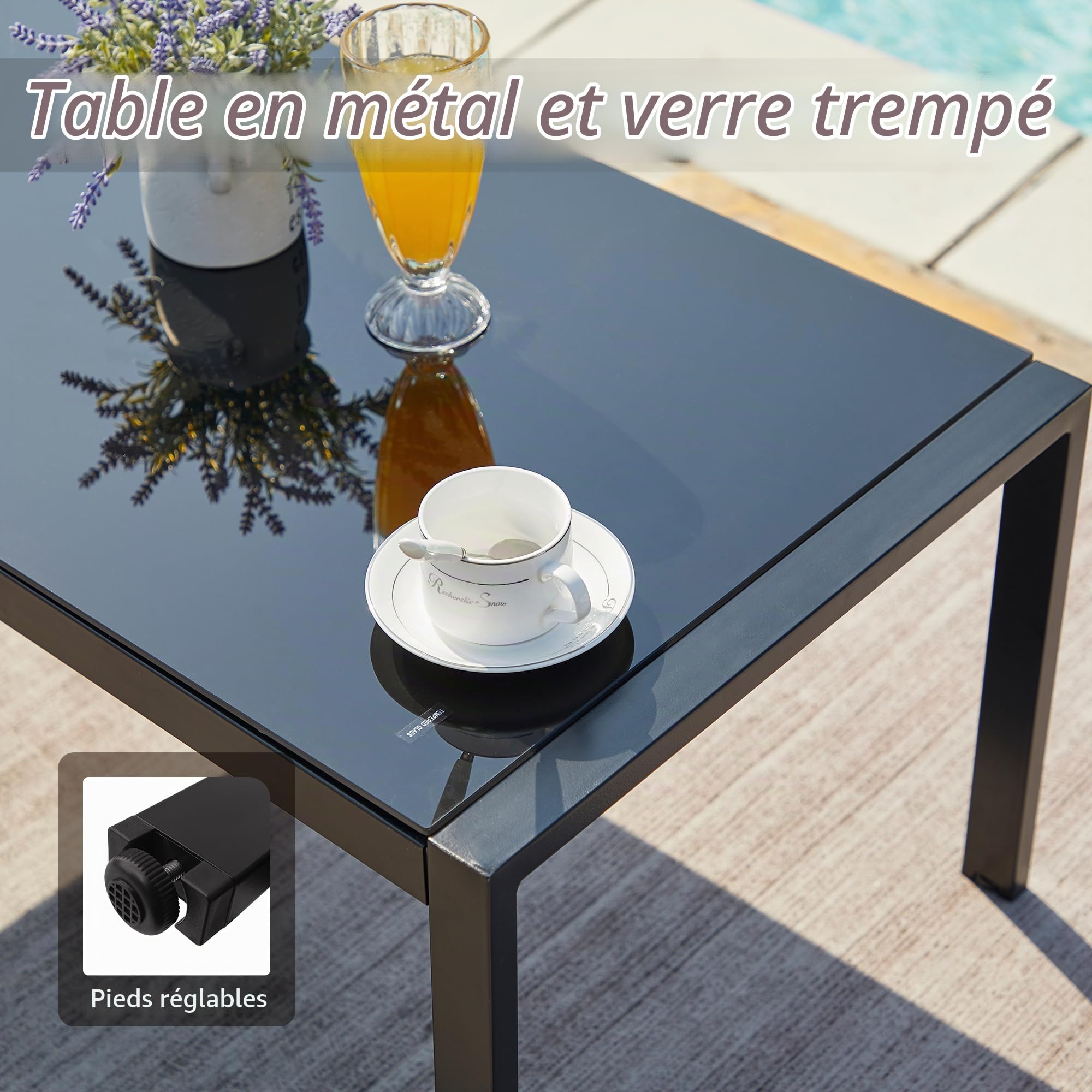 NATURAL EXPRESSIONS Salon de Jardin extérieur modulable 4 pièces en métal, accoudoirs Imitation Bois, Tissu Textilène avec Coussins Olefin 10 cm, Beige