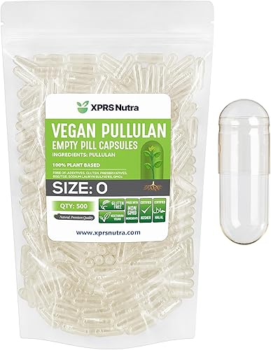XPRS Nutra Cápsulas vacías Pullulan tamaño 0  500 unidades Clean Label Plantcaps Cápsulas veganas vacías transparentes  Píldoras vegetarianas