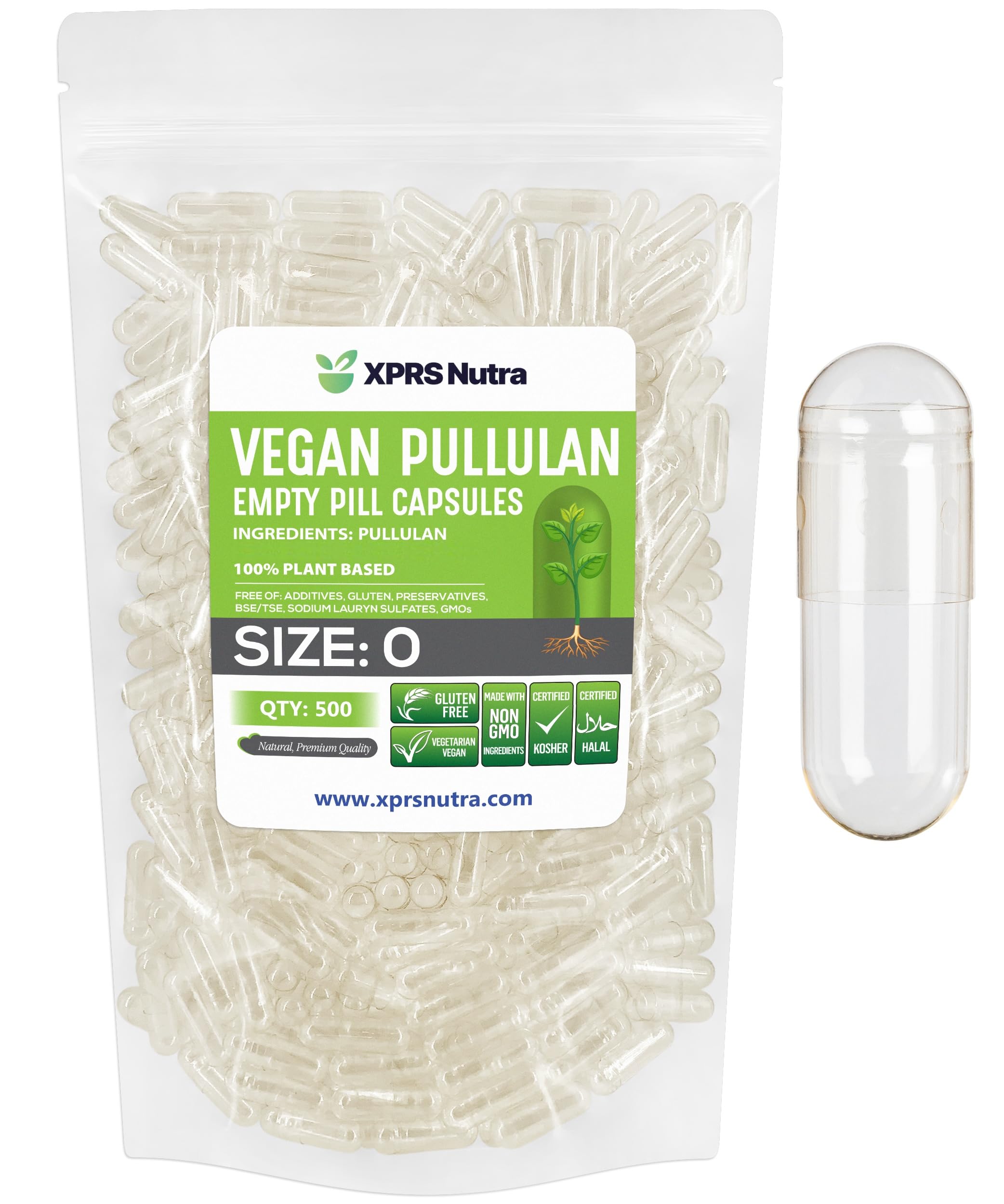 XPRS Nutra Size 1 Pullulan Empty Capsules - 500 Count Clean Label Plant Clear Empty Vegan Capsules - Premium Vegetarian Pills - Do-It-Yourself Vegetable Caps Filling — Amazon image 11