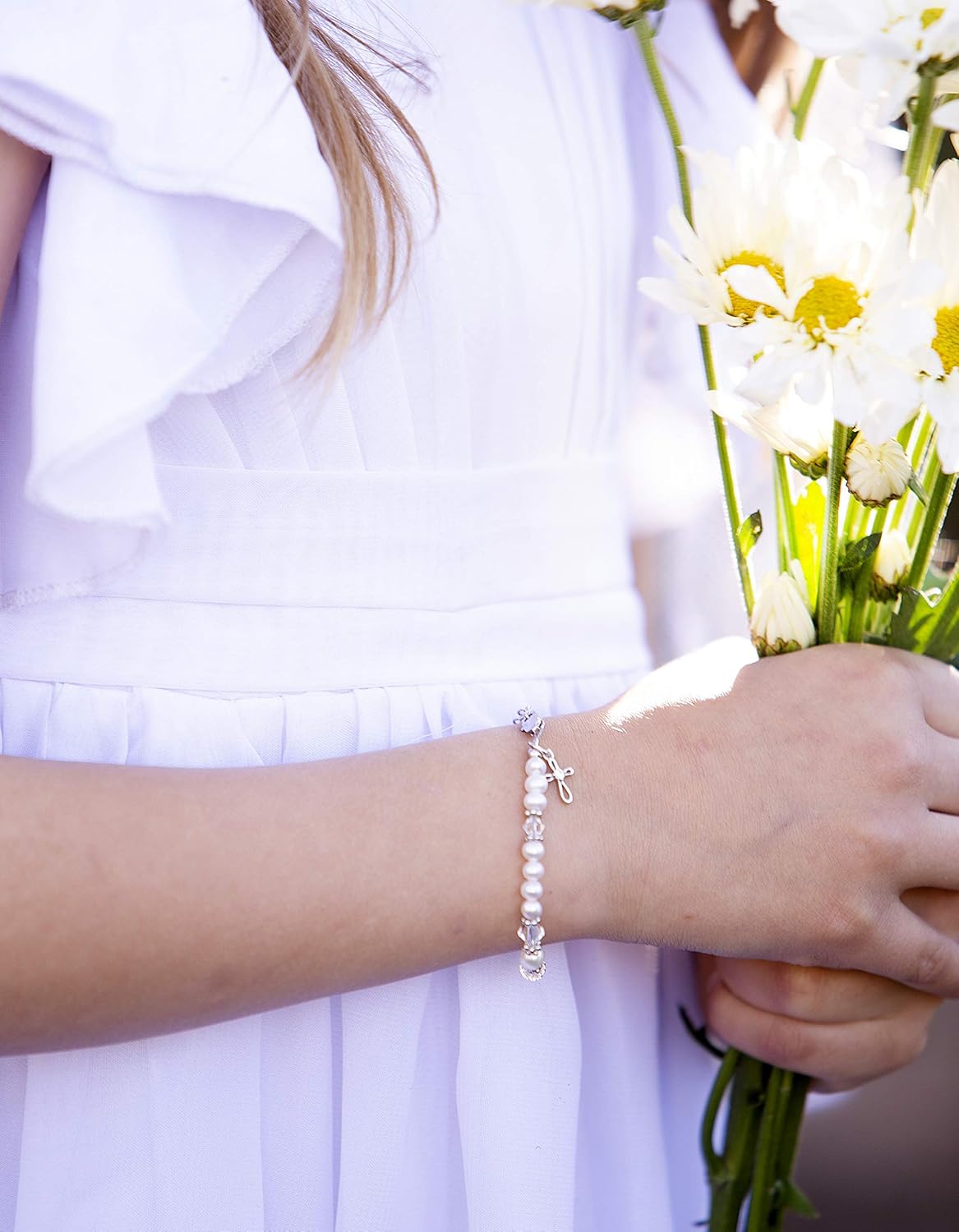 Cherished Moments Babe to Bride Keepsake Cross Bracelet Baptism Gift for Infant Newborn Baby Girl in 925 Sterling Silver with Cultured Pearls