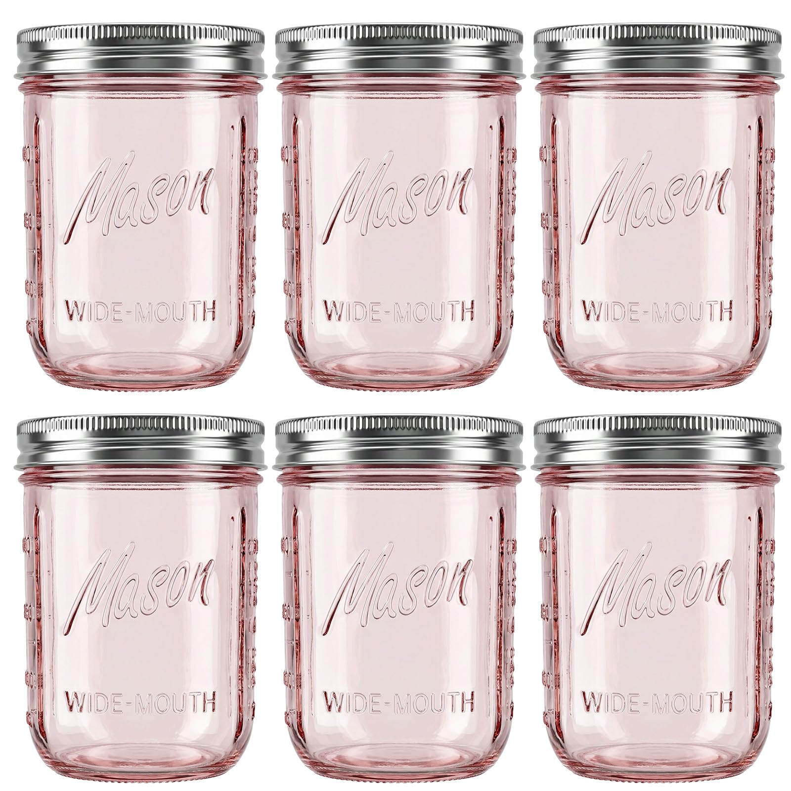 WELLIFE 6-Pack Mason Jars 16 oz with Lids – Wide Mouth Glass mason jars, Airtight Leak-Proof canning jars 16 oz for Food Storage, Fermenting, Pickling, Freezing