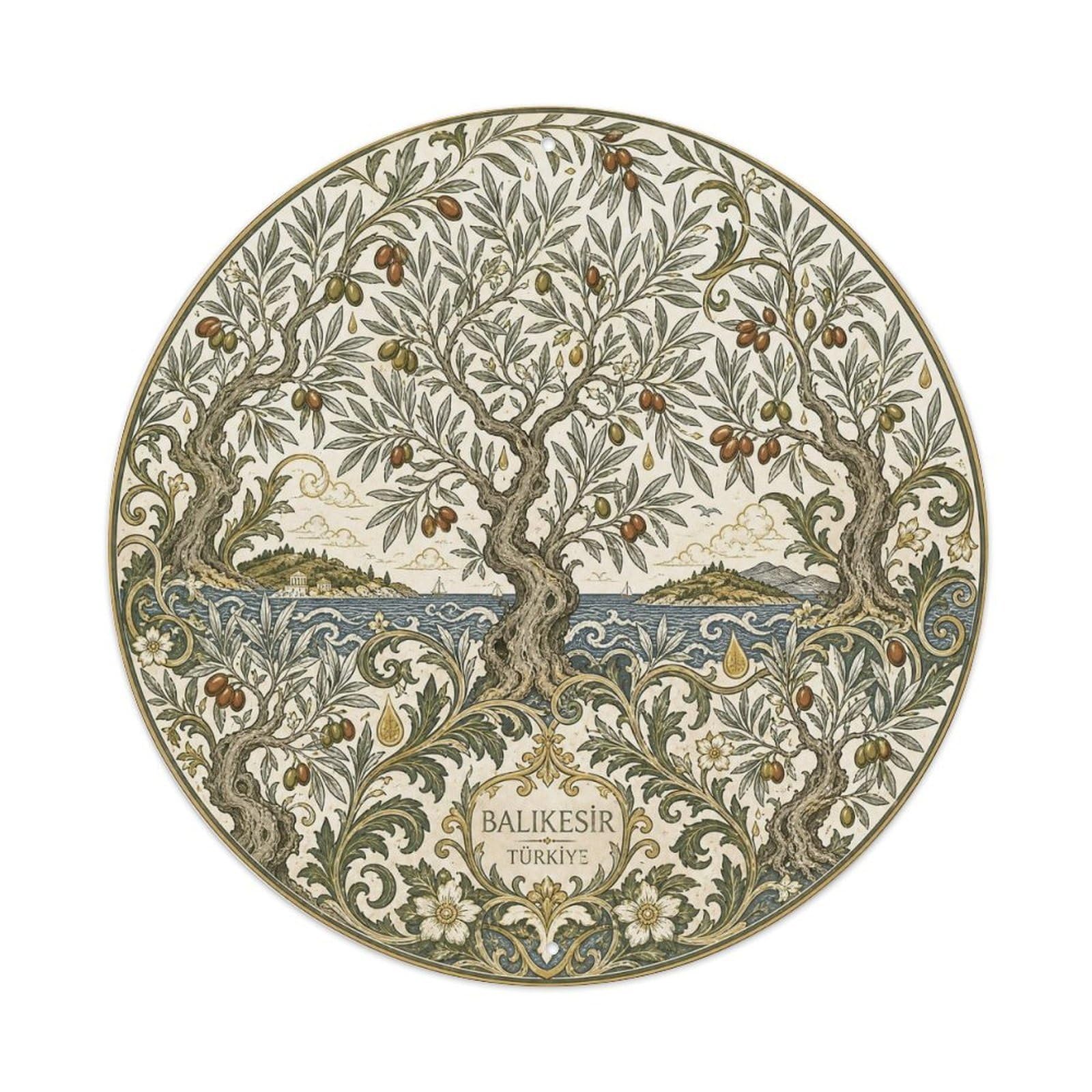 Erdek Balikesir Turkey Coastal Botanical Motif Metal Tin Sign