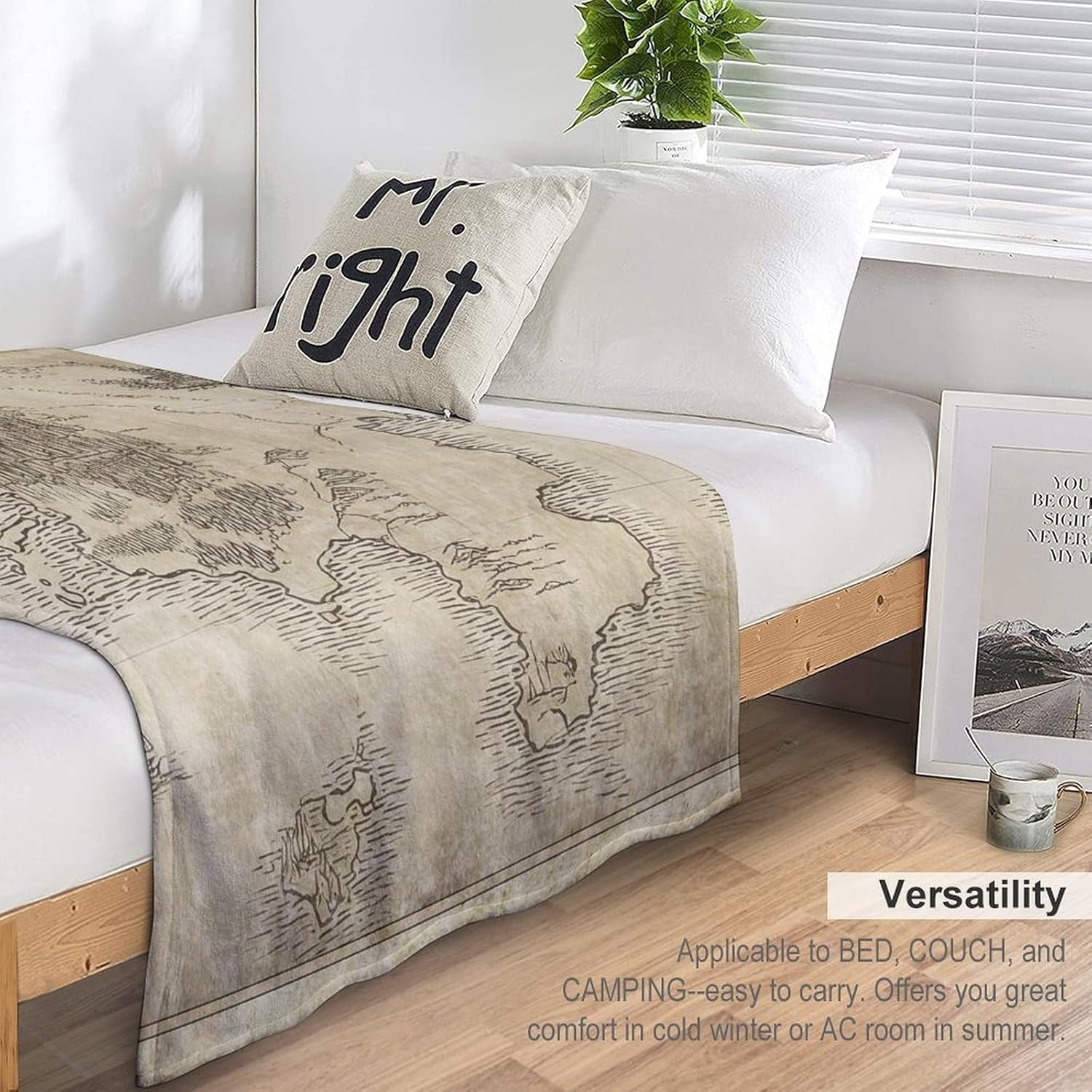 Vintage Map Throw Blankets Fleece Blanket Super Soft Plush Throw Blanket Cozy Fuzzy Bed Blankets Microfiber Flannel Blankets for Couch, Bed, Sofa-60"x80"