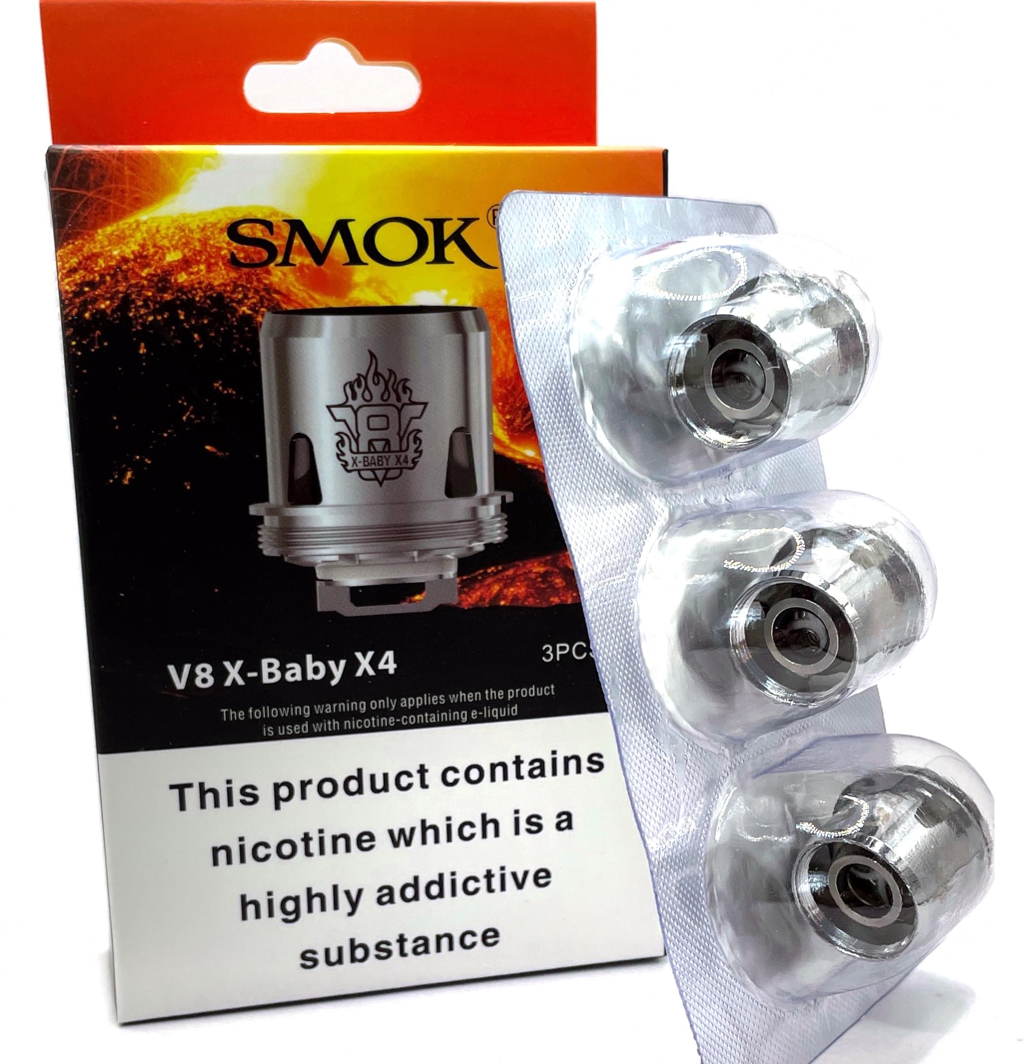 smok tfv8 baby coils Genuine SMOK TFV8 X Baby X4 Replacement Coils 3 Pack 0.13 ohm 30w-70w No  Nicotine: Amazon.co.uk: Electronics & Photo