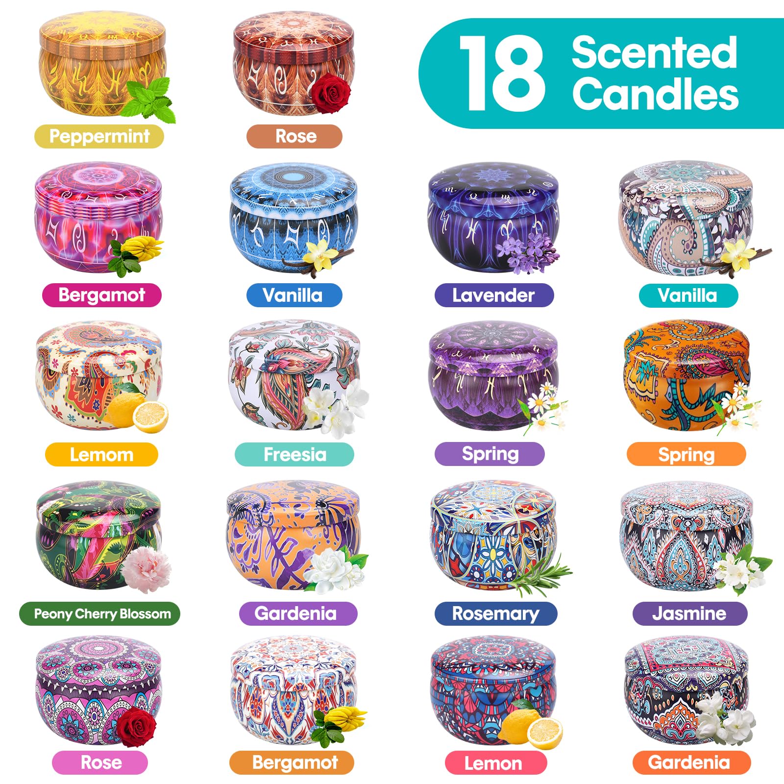 Velas Perfumadas,18 Piezas Velas perfumadas Juego de regalo, Velas Aromaticas de Regalo, Cera de Soja Natural,para Día de Madre,Día de San Valentín,Cumpleaños,Baño,Yoga,Navidad
