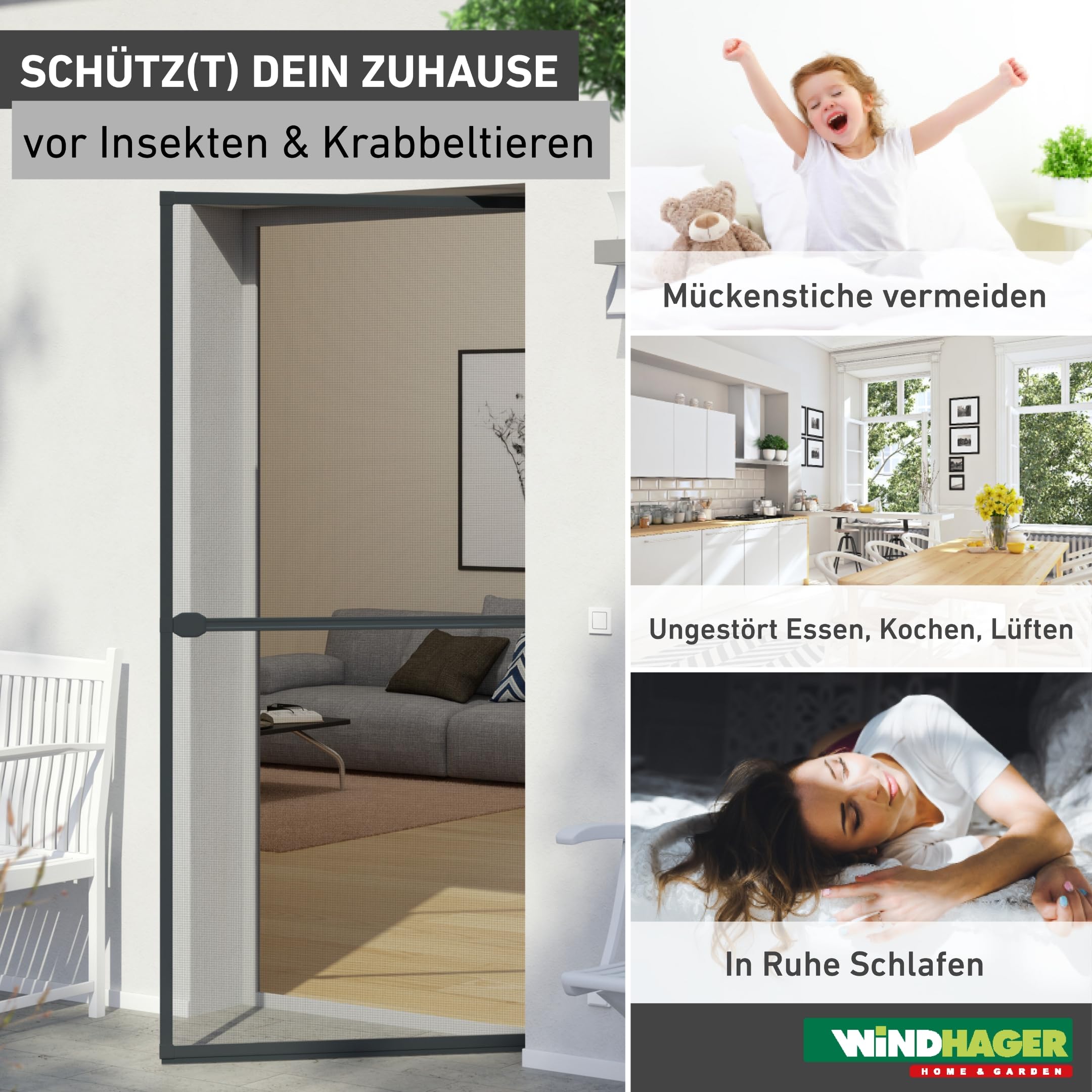 Windhager Insektenschutz Spannrahmen-Tür Plus, Fliegengitter Alurahmen für Türen, individuell kürzbar, 100 x 210 cm, Anthrazit, 04307