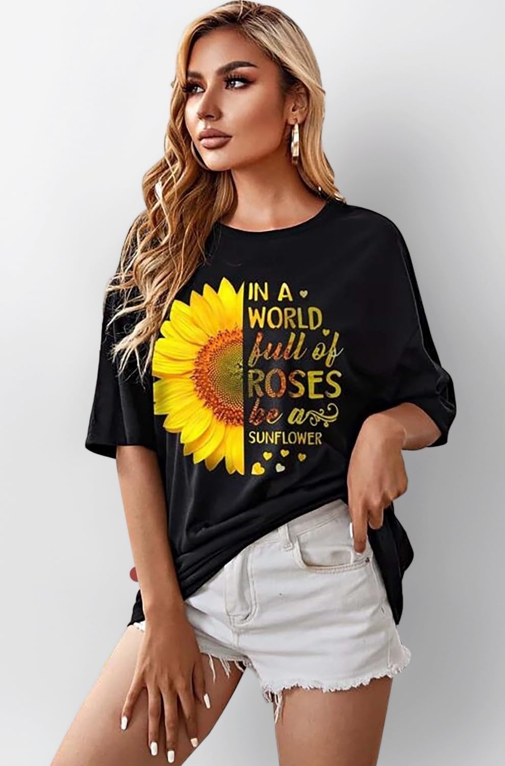 Women's Casual Printed Round Neck Oversized Longline Drop Shoulder Boho Style T-Shirt