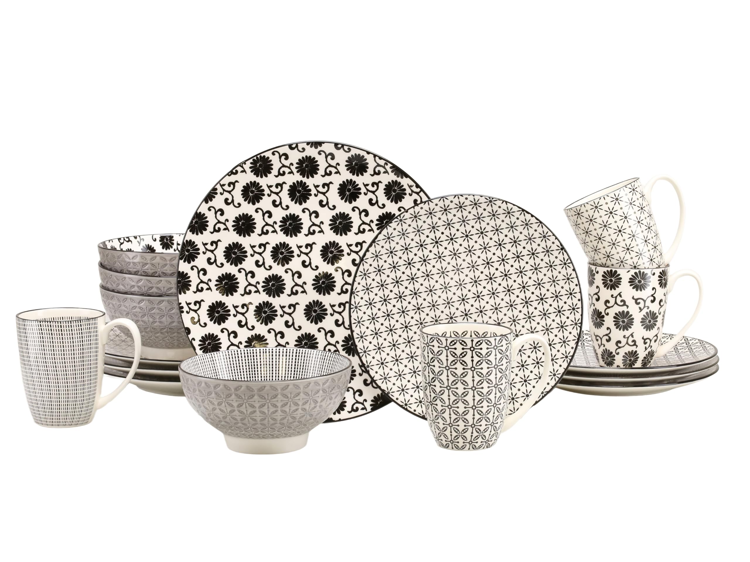 CreaTable, 19738, Serie Black Style, 16-teiliges Geschirrset für 4 Personen, Kombiservice aus Steingut, spülmaschinen- und mikrowellengeeignet, Qualitätsproduktion