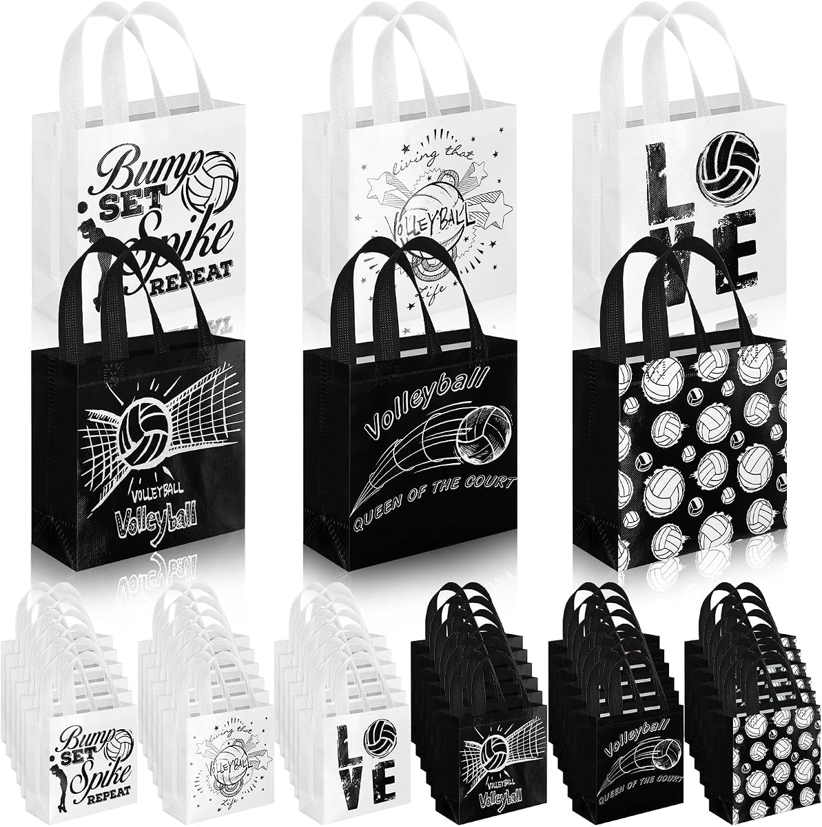 Sweetude 40 Pcs Volleyball Non Woven Party Favor Bags Bulk with Handles 7.9 x 7.9 x 3.2 Inch Volleyball Party Favor Goodie Treat Candy Bags for Sports Theme Baby Shower Birthday for Team