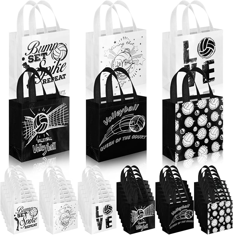 Sweetude 40 Pcs Volleyball Non Woven Party Favor Bags Bulk with Handles 7.9 x 7.9 x 3.2 Inch Volleyball Party Favor Goodie Treat Candy Bags for Sports Theme Baby Shower Birthday for Team