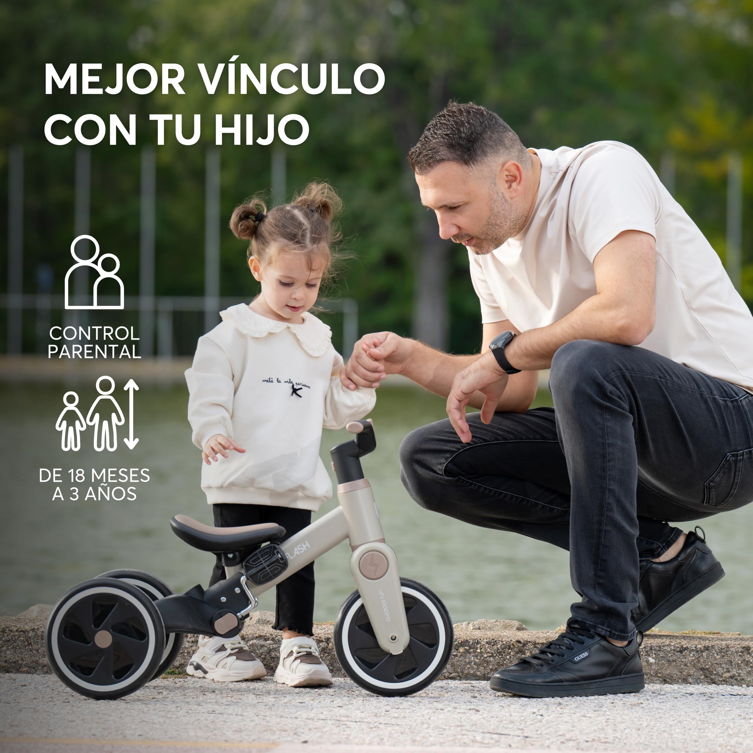 KikkaBoo Triciclo Evolutivo de Bebé 5 en 1 Flash, Desde 18 Meses a 4 Años, Transformable en Bicicleta Sin Pedales, con Manillar de Empuje Ajustable, Ligero, Ruedas EVA, Gris