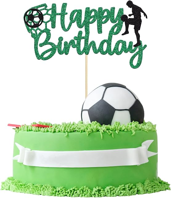 Gyufise 1 Pack Soccer Cake Topper Happy Birthday Sign Football Player Cake Decorations for Sport Theme Man Boy Girl Birthday Party Decoration Supplies