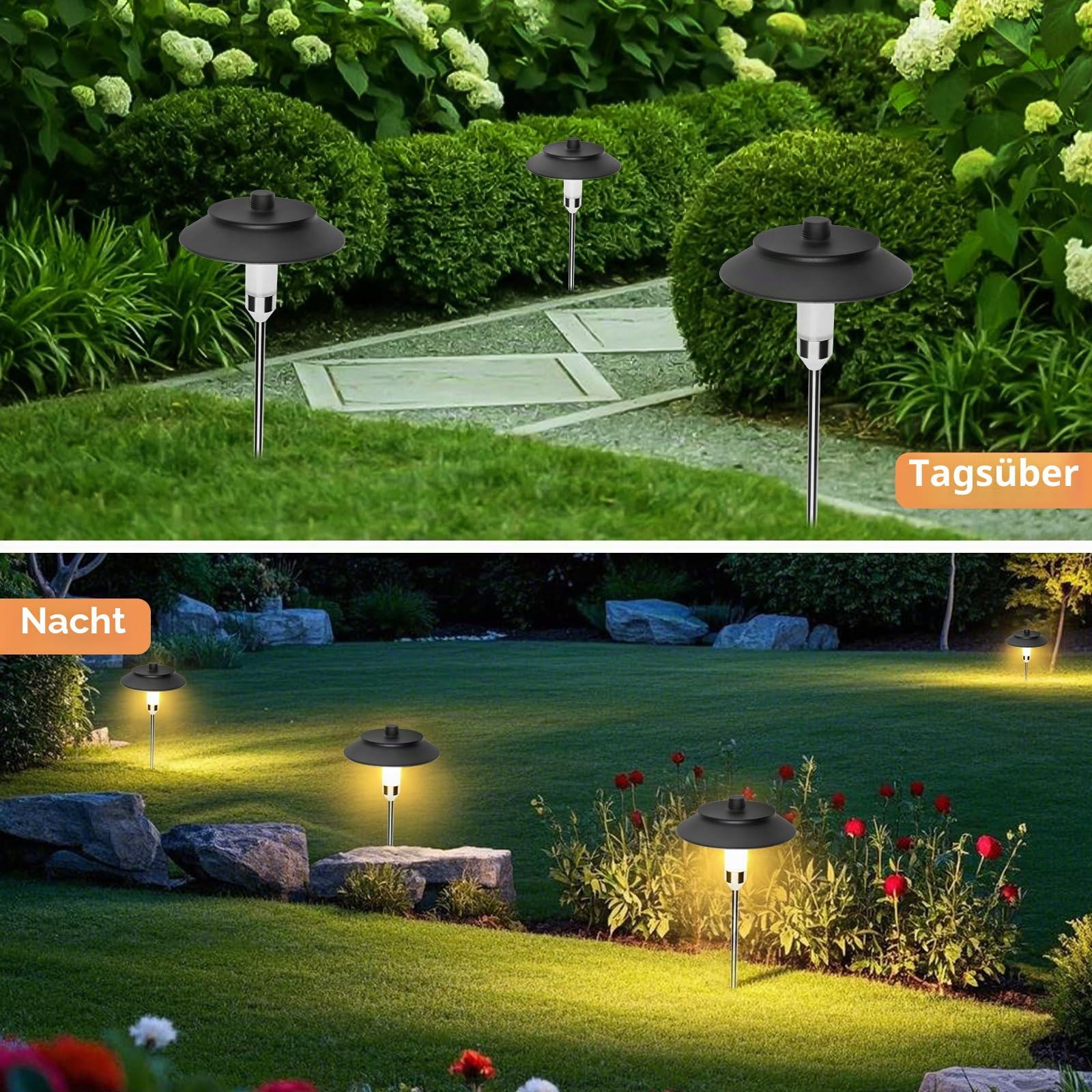 beek LED Gartenleuchten Set 6er, Warmweiß, Außenleuchten mit Erdspieß, Dämmerungssensor, Plug & Play, Wasserdicht Gartenstrahler für Garten, Weg, Terrasse, Landschaft