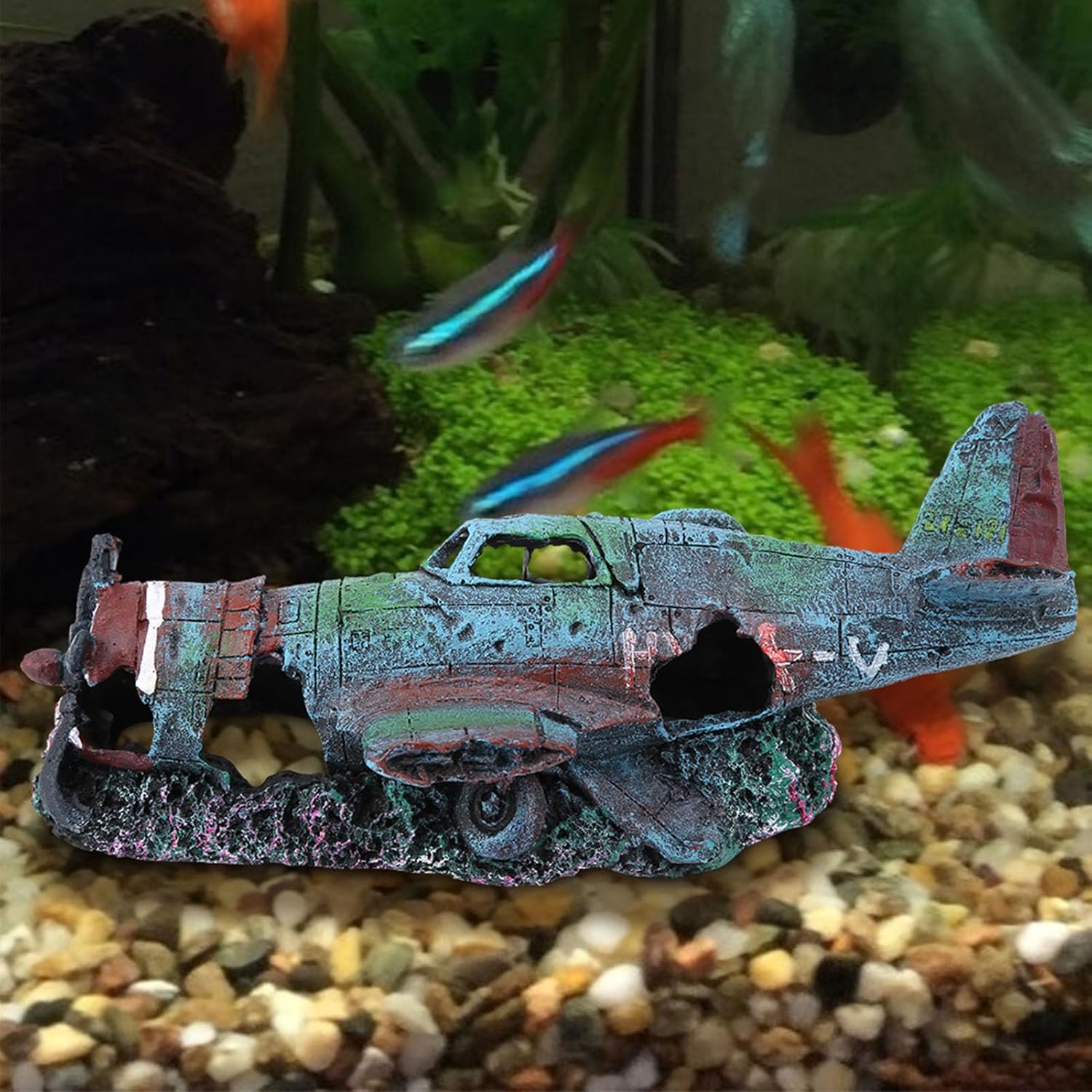 Gavigain Fish Tank Ornament Decorative Artificial Damaged Plane Landscape Decoration