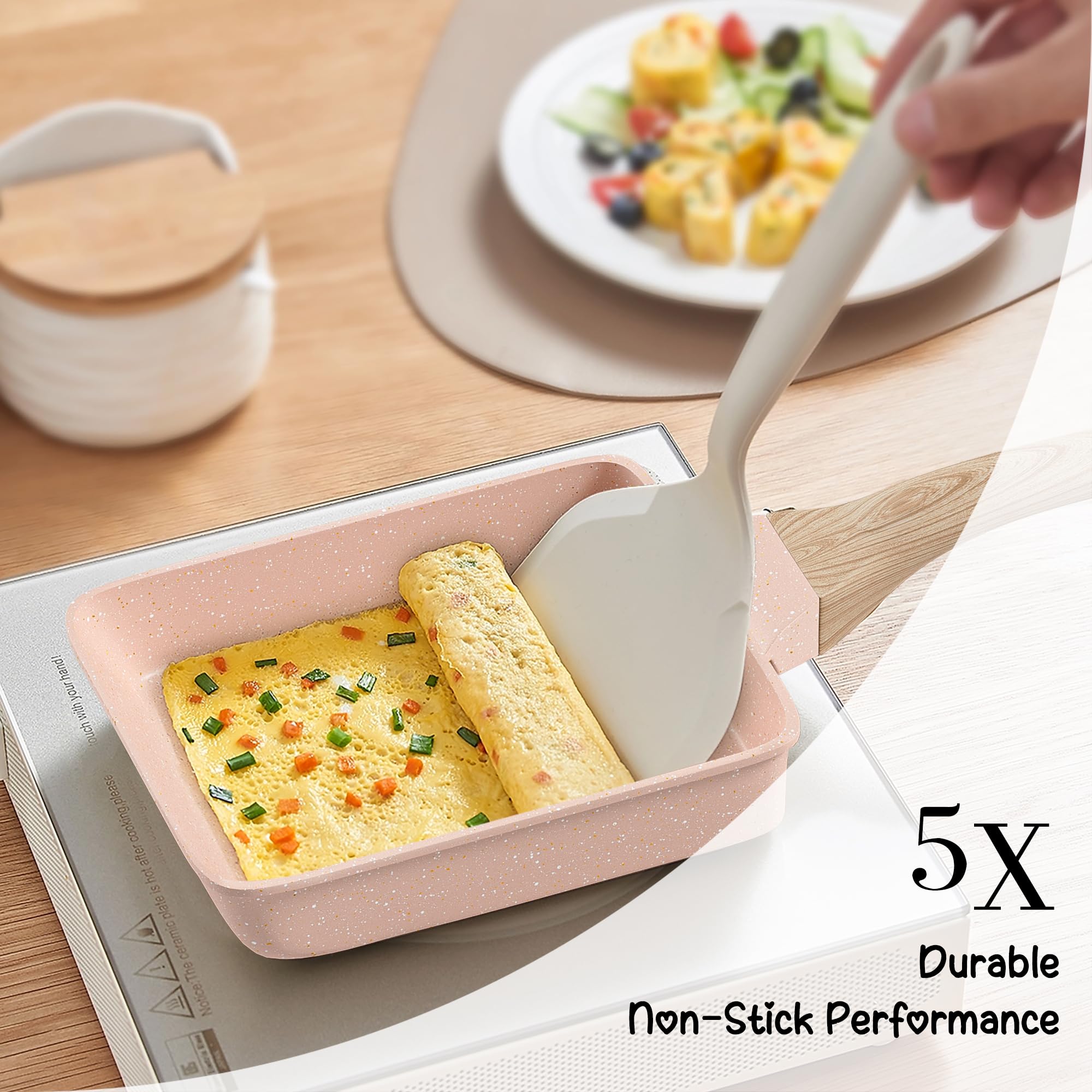 RIOVARM Poêle à Omelette Tamagoyaki Antiadhésive, Induction Avec Revêtement en Granit, Sans PFOA, Pour Œufs, Crêpes, Petit Déjeuner et Camping - 5