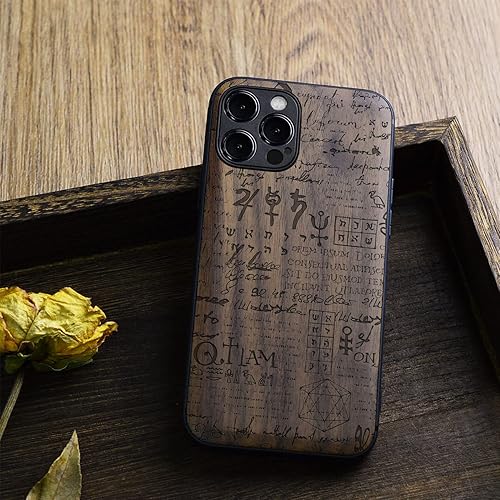 Miniatura 4 de Carveit Funda magnética de madera para iPhone 12 Pro madera natural y TPU suave negro a prueba de golpes, funda de madera única y elegante