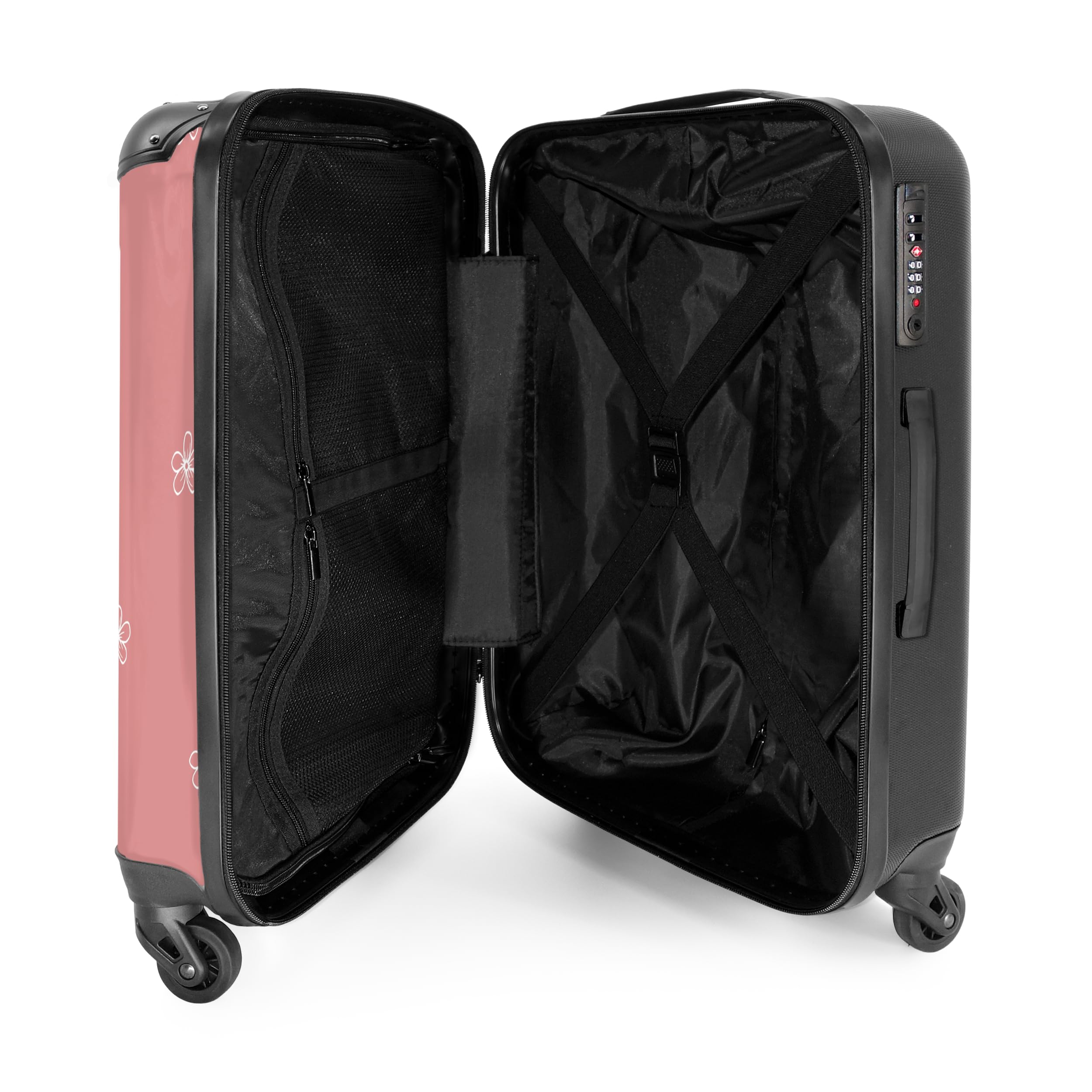 NoBoringSuitcases.com® Koffer Mittelgroß 67x43x25 cm Hartschalenkoffer L Trolley Rollkoffer 4 Rollen Leicht Hartschale 20kg Gepäck Rosa - Blumen