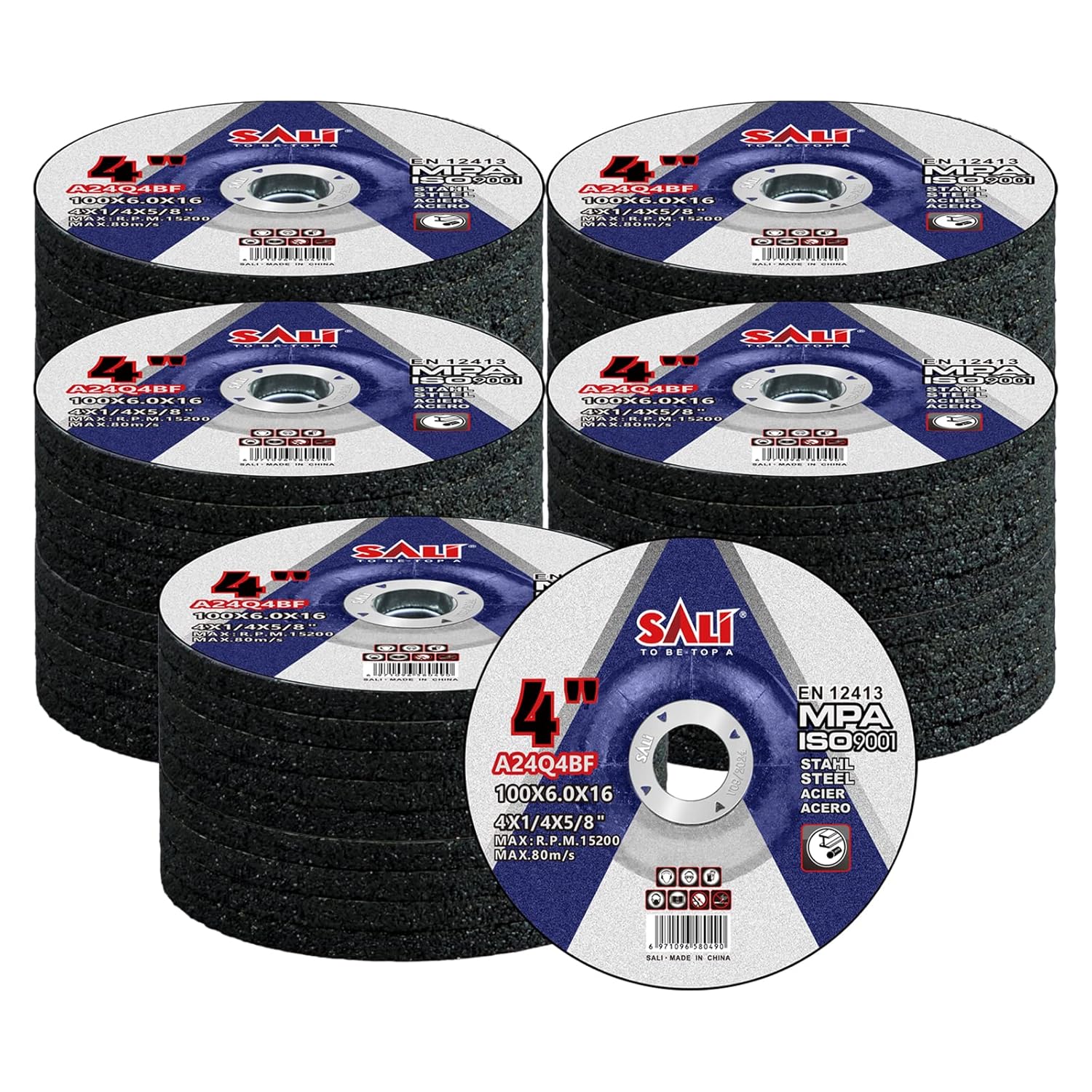 SALI 50 Pack 4 Inch Grinding Wheels for General Purpose Metal & Stainless Steel, Aluminum Oxide Grinding Disc for Angle Grinder, Depressed Center 4" * 1/4" * 5/8"(100 * 6.0 * 16 mm)