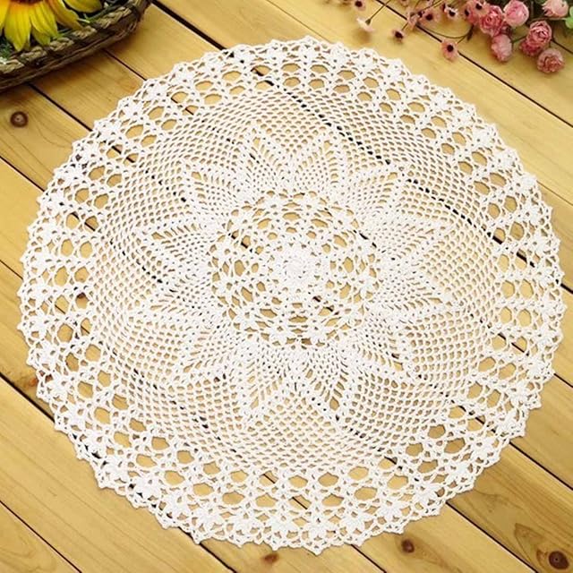 kilofly Handmade Crochet Cotton Lace Table Sofa Doily, Waterlily, White, 22 inch