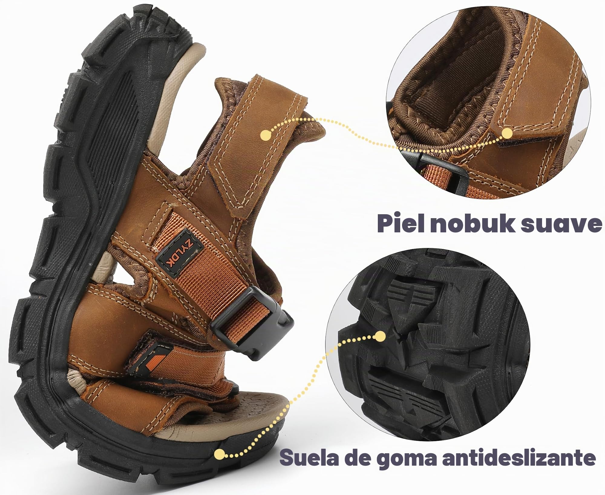 Sandalias Trekking Hombres Deportivas Verano Exterior Senderismo Zapatos con Punta Abierta Cuero Sandalias de Playa