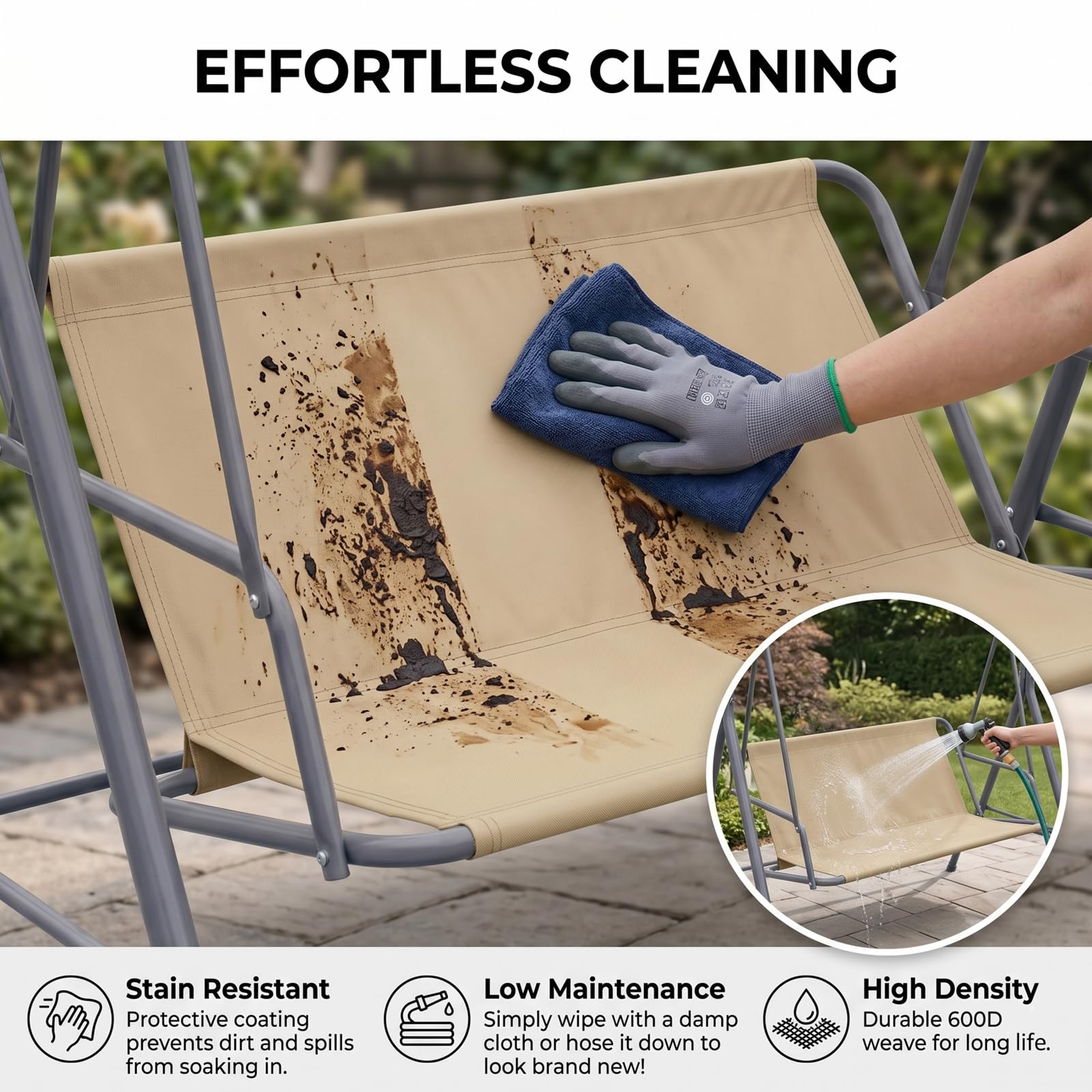 Ricambio Seduta Dondolo 2/3 Posti, Coprisedile per Dondolo Giardino Impermeabile, Telo di Ricambio Tessuto Oxford 600D Resistente e Antistrappo,caffè,85x(48+48) cm
