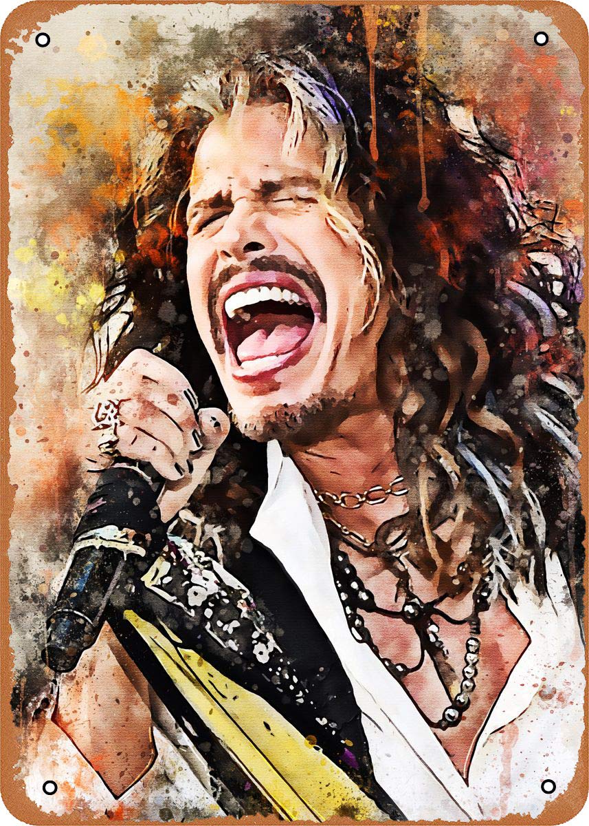 EICOCO Rock Band Vocalist Steven Tyler Plaque Poster Metal Tin Sign 8" x 12" Vintage Retro Wall Decor