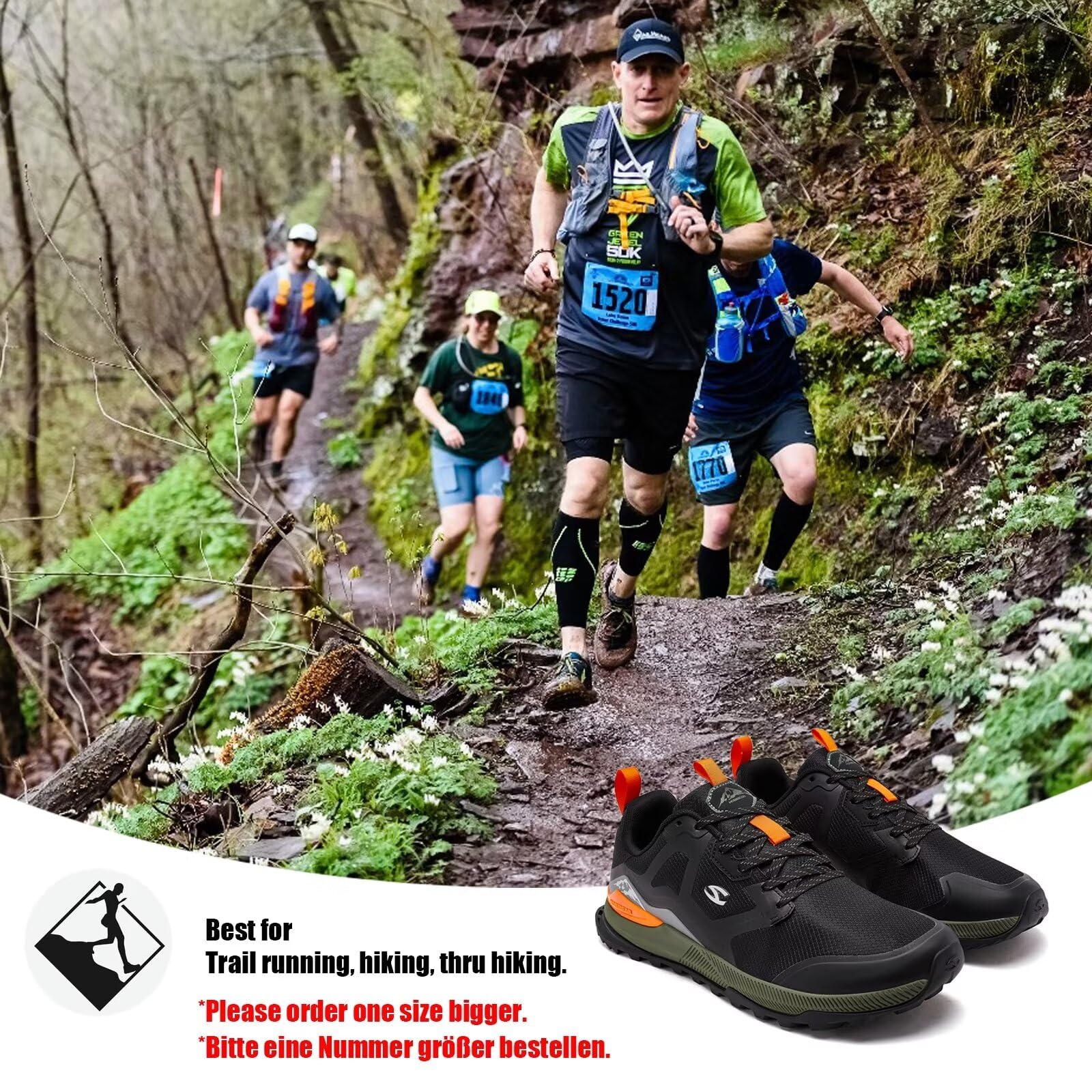 HOBIBEAR Chaussures de trail pour homme | Chaussures de trail | Trekking | Hiking | Bout large | Baskets antidérapantes