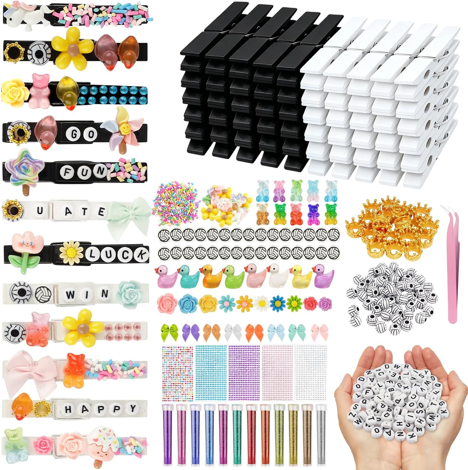 100 Set Cheer Pins Spirit Clips Cheerleader Wooden Clothes Pins for Backpack DIY Cheer Pin Decorations Cheer Gift Bulk for Team with Resin Animal Bow Eyeglass Flower Sticker (100, Cheer Set)