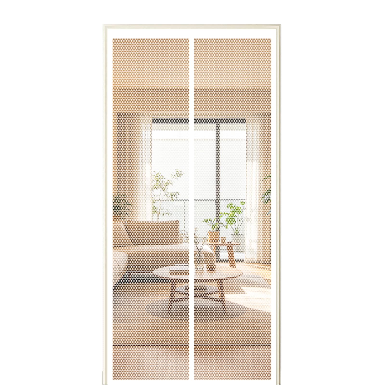 Screen Door 155 x 230 cm Self Sealing Powerful Magnets Auto-Close Insect Curtain with Powerful Magnets & Full Frame Magic Tape Suitable for Patio Doors Balcony Bedroom, White
