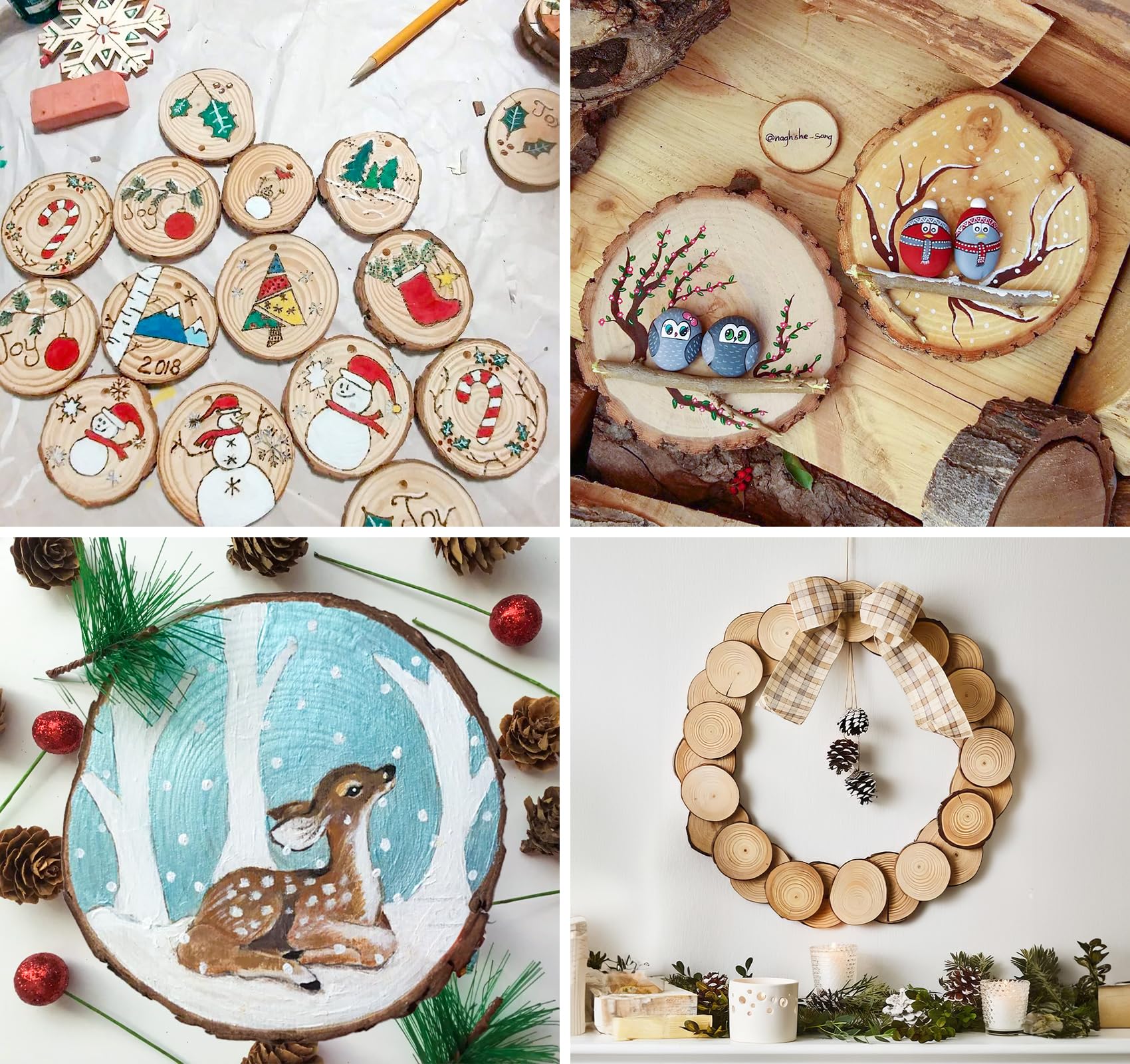 Large Wood Slices 10 Pcs, 5.5-5.9 inches No Hole Log Wooden Circles Natural with Tree Bark,Unfinished Log Wooden Rounds Rustic for Crafts and DIY Arts, Wedding and Christmas Ornaments Coasters
