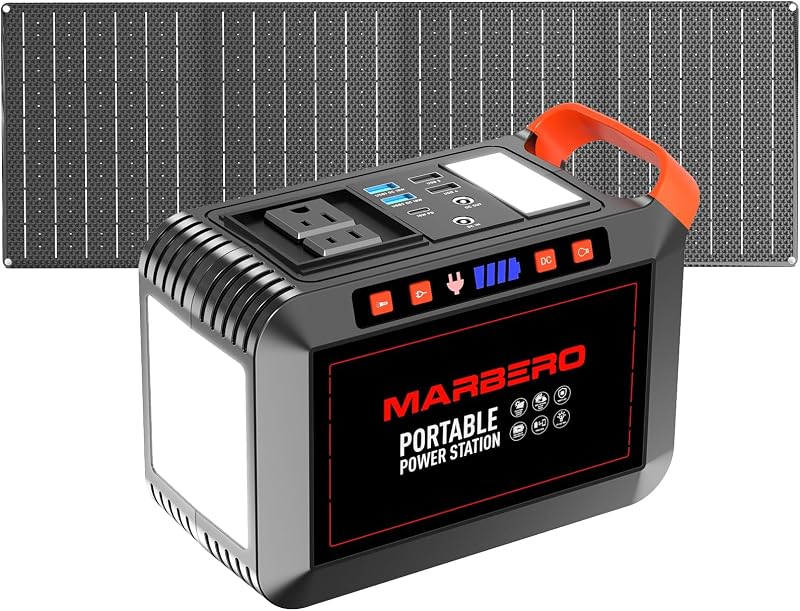 MARBERO Generador Solar 148Wh con Paneles Incluidos Kit Panel Solar 40W | Generador de energía Solar, estación de energía portátil contra sobretensiones de 270W con 8 puertos de salida para acampadas, cortes de energía, emergencia al aire libre, RV